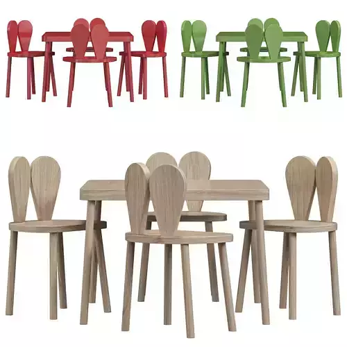 Rabbit Chair Wooden Kids Table And Chair Set By Etsy 3D model