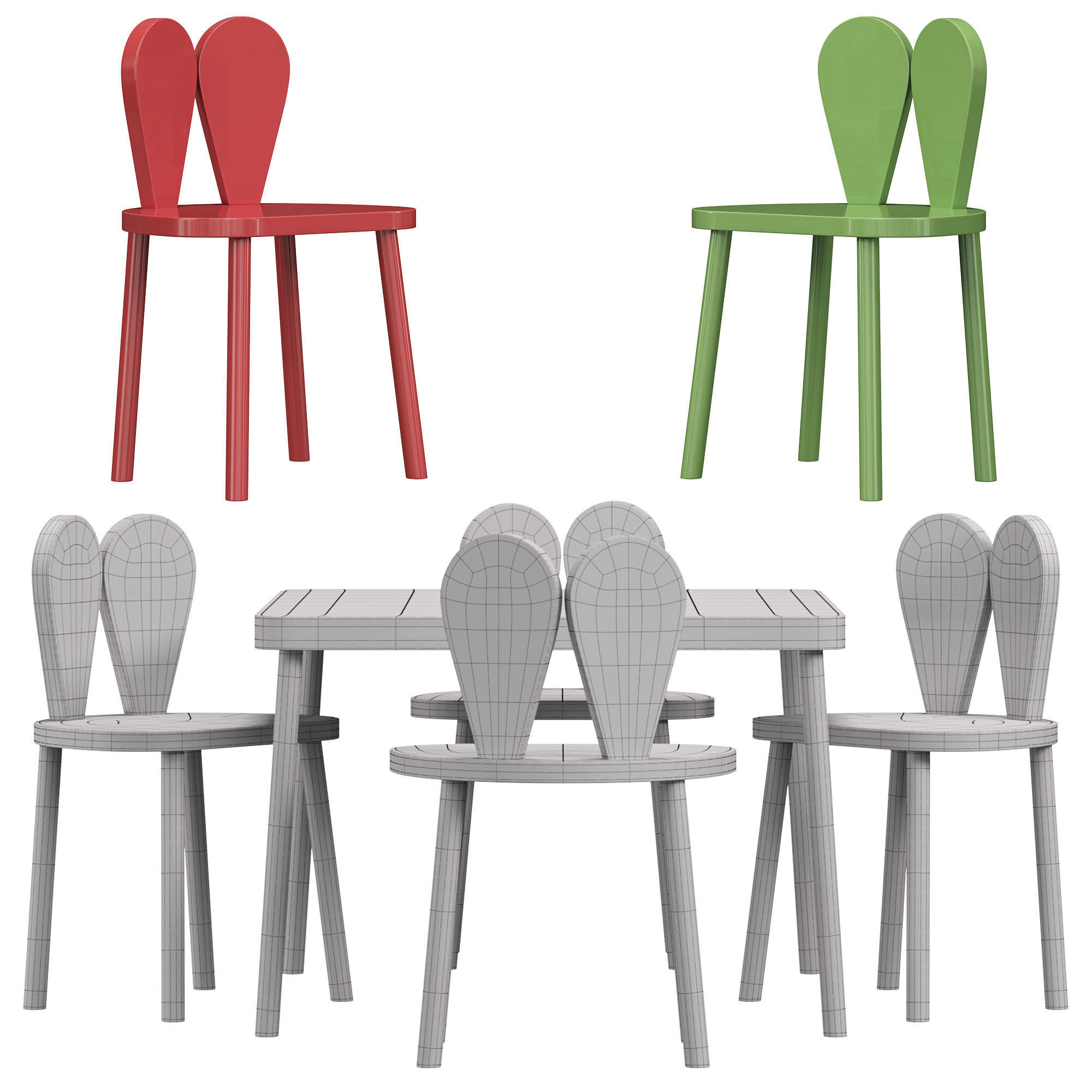 Rabbit Chair Wooden Kids Table And Chair Set By Etsy 3D model_4