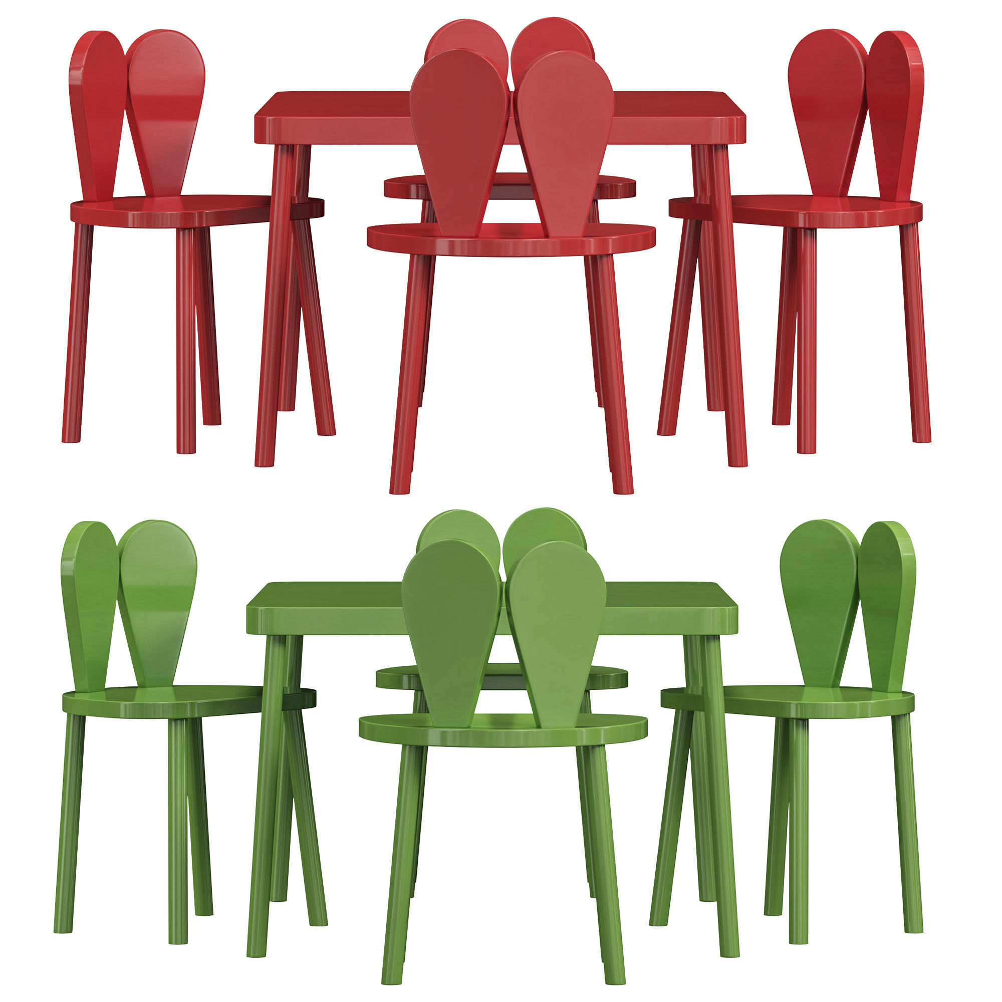 Rabbit Chair Wooden Kids Table And Chair Set By Etsy 3D model_3