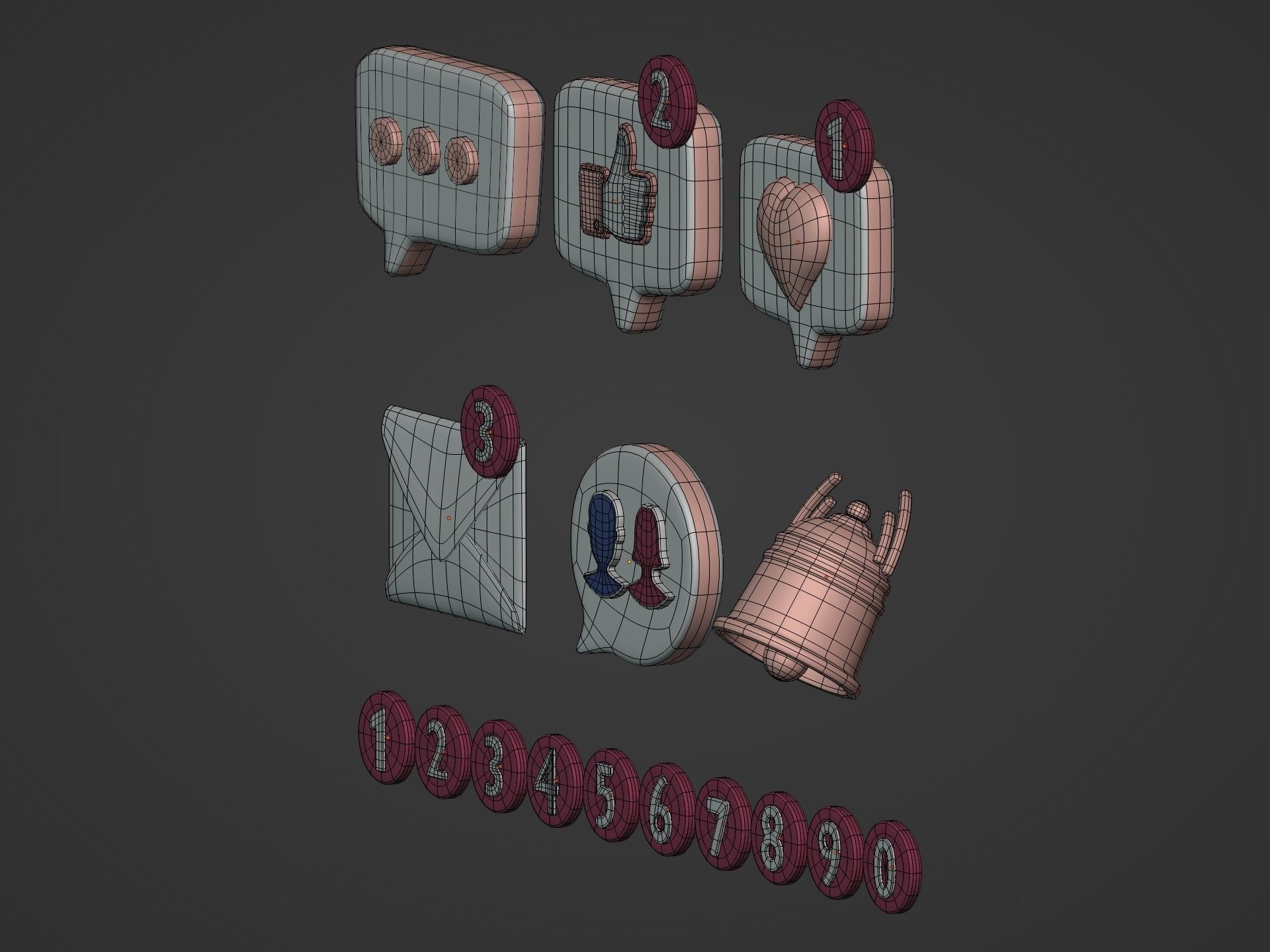 Cartoon Icons Pack Low-poly 3D model_4