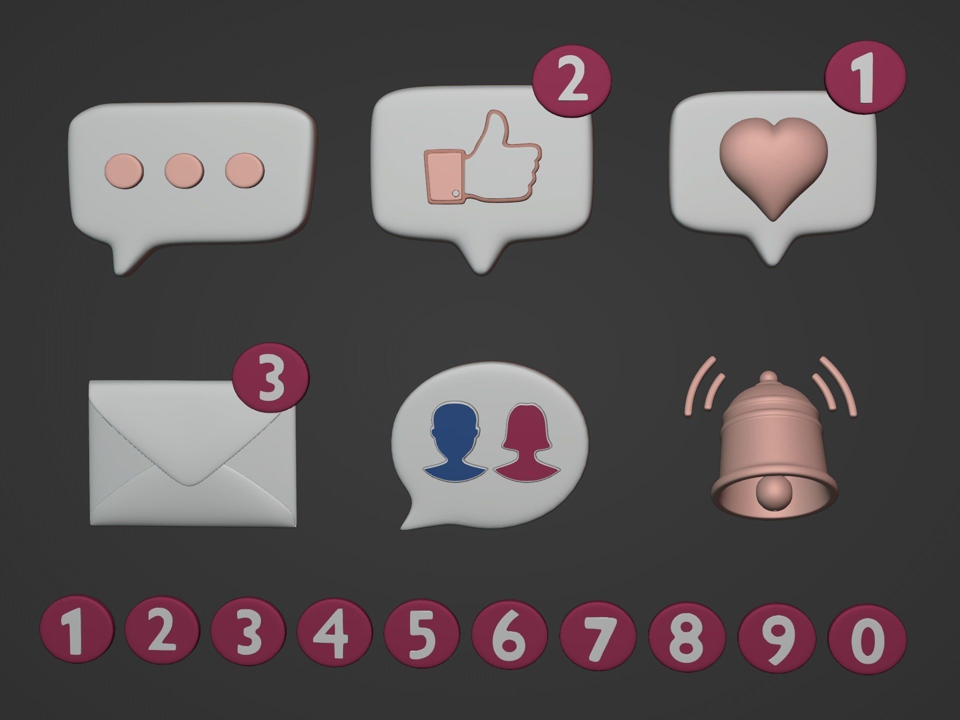 Cartoon Icons Pack Low-poly 3D model_1