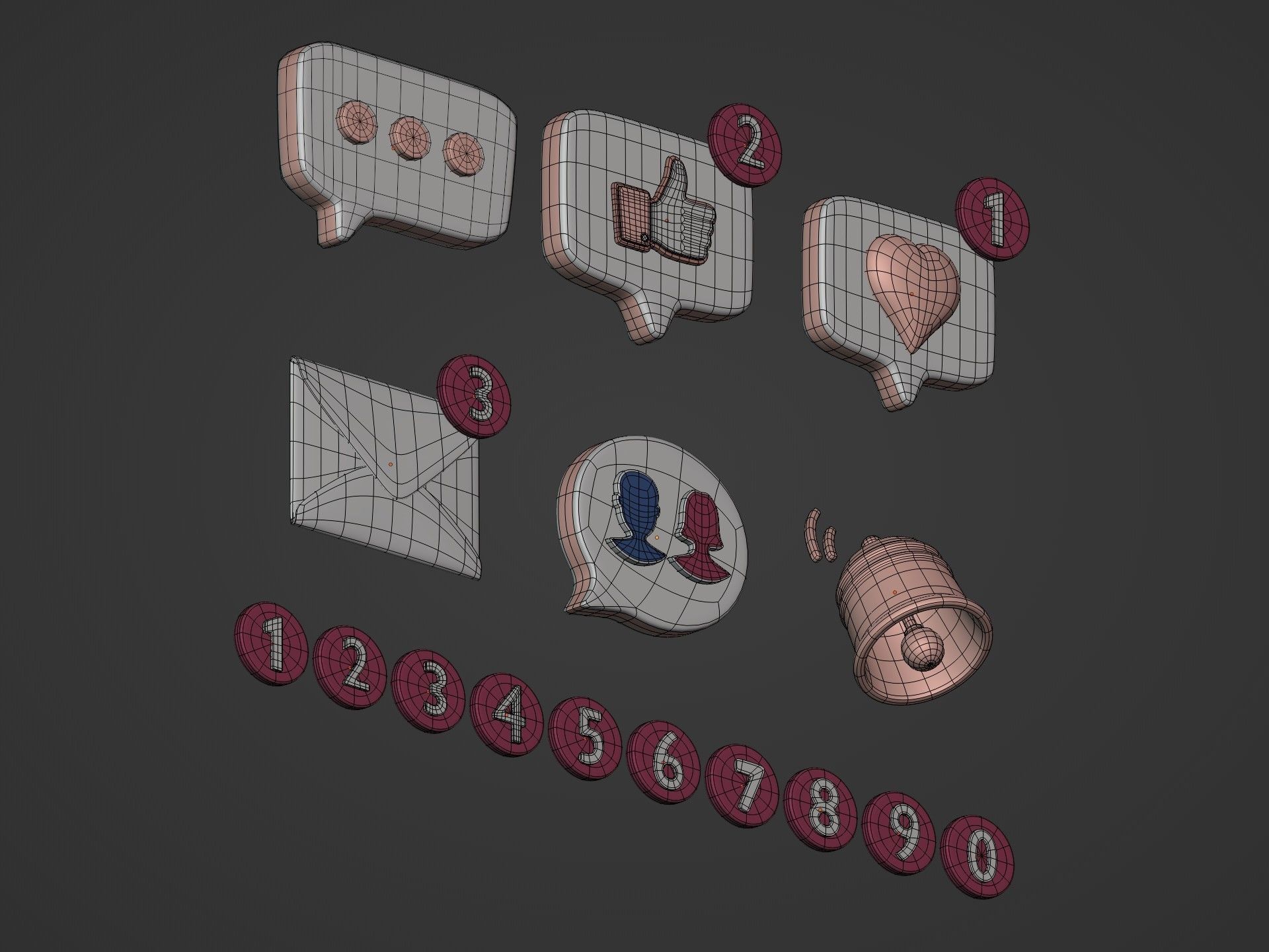 Cartoon Icons Pack Low-poly 3D model_6