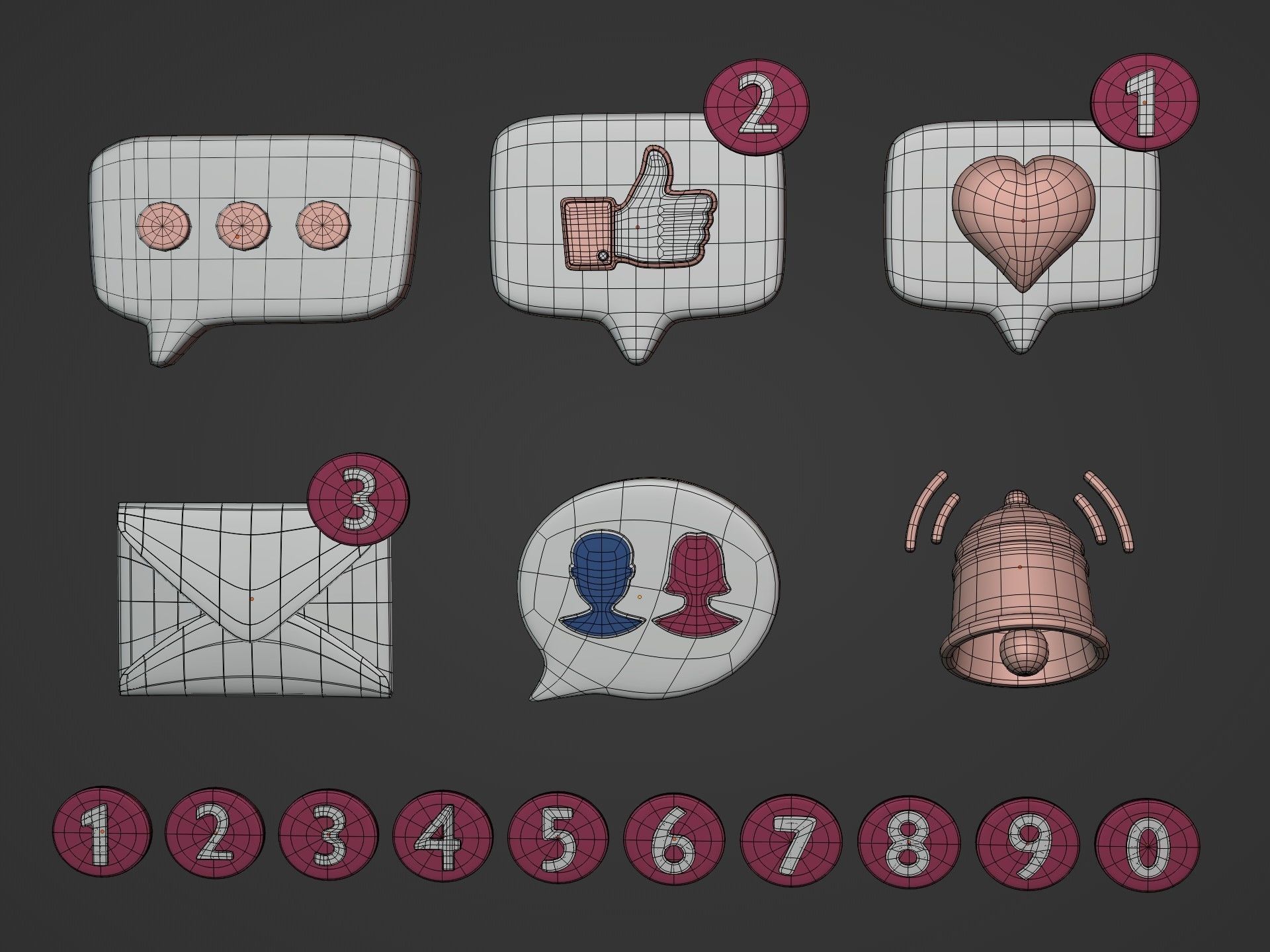 Cartoon Icons Pack Low-poly 3D model_2