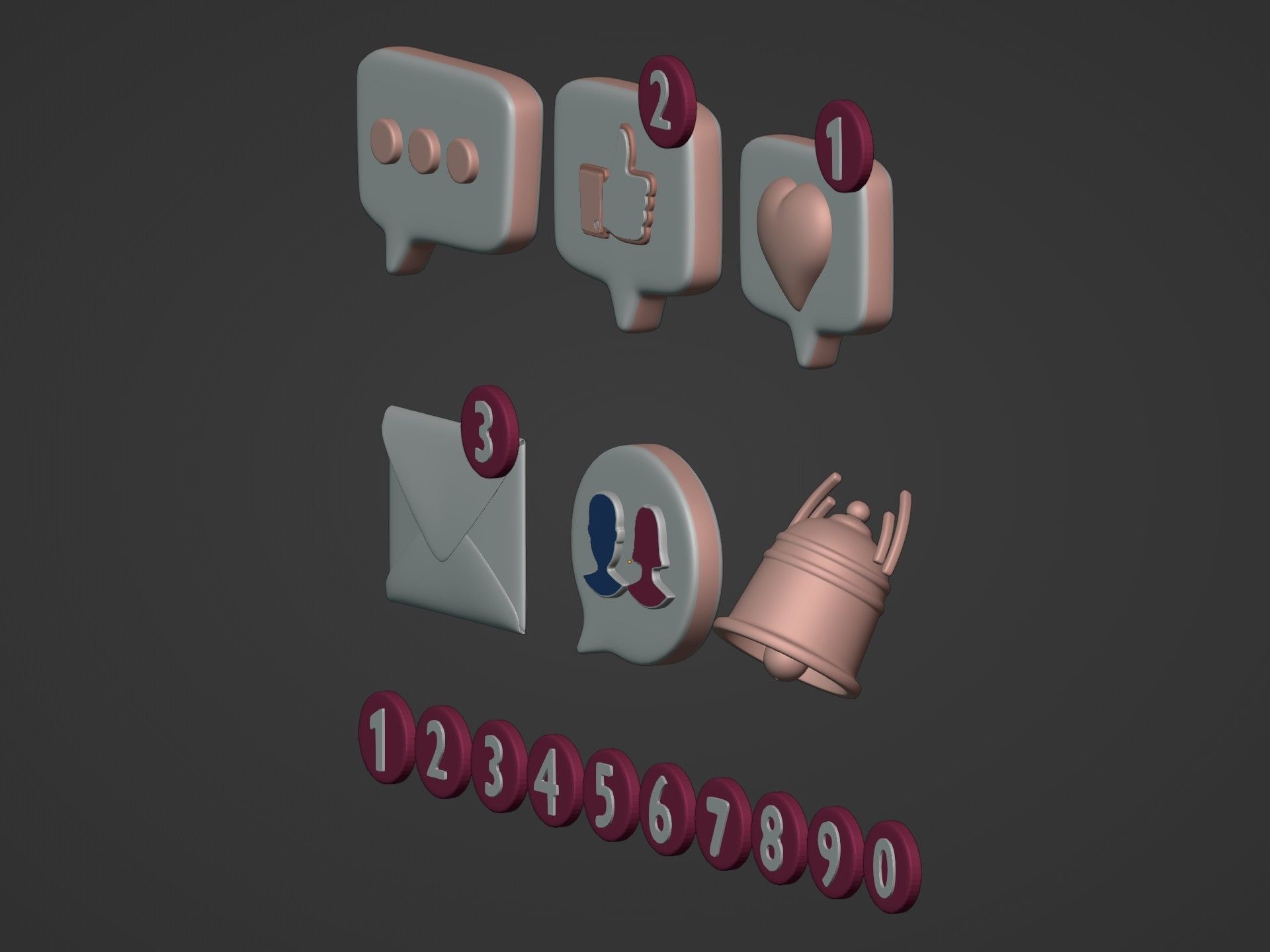 Cartoon Icons Pack Low-poly 3D model_3
