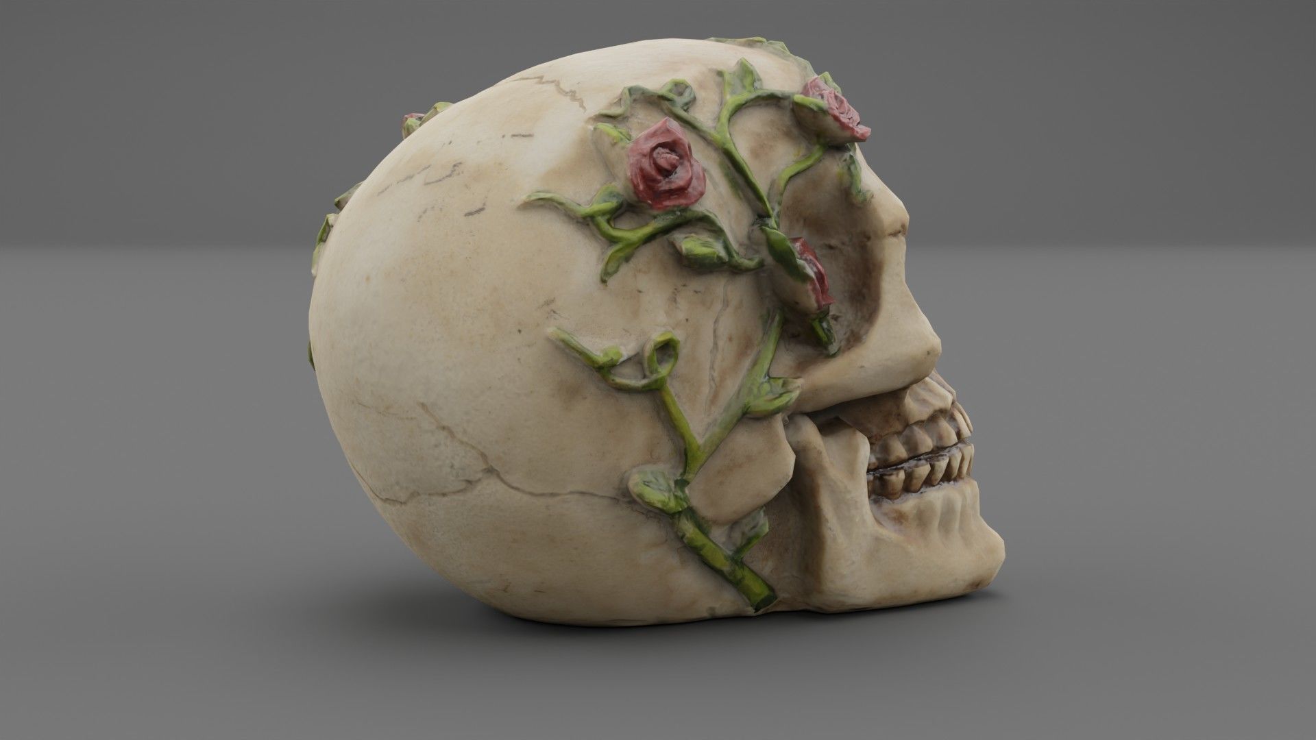 Skull with roses Low-poly 3D model_4