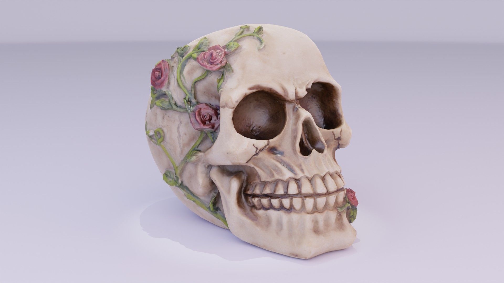 Skull with roses Low-poly 3D model_13