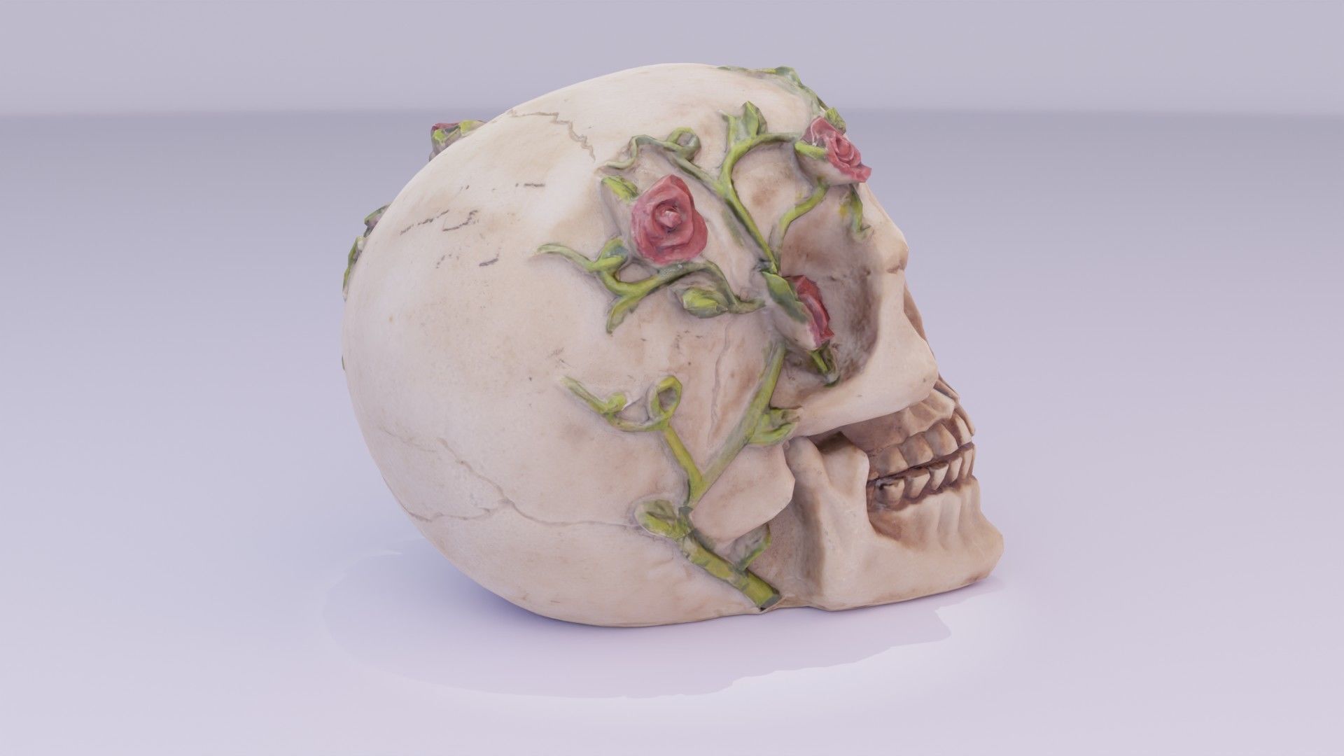Skull with roses Low-poly 3D model_15