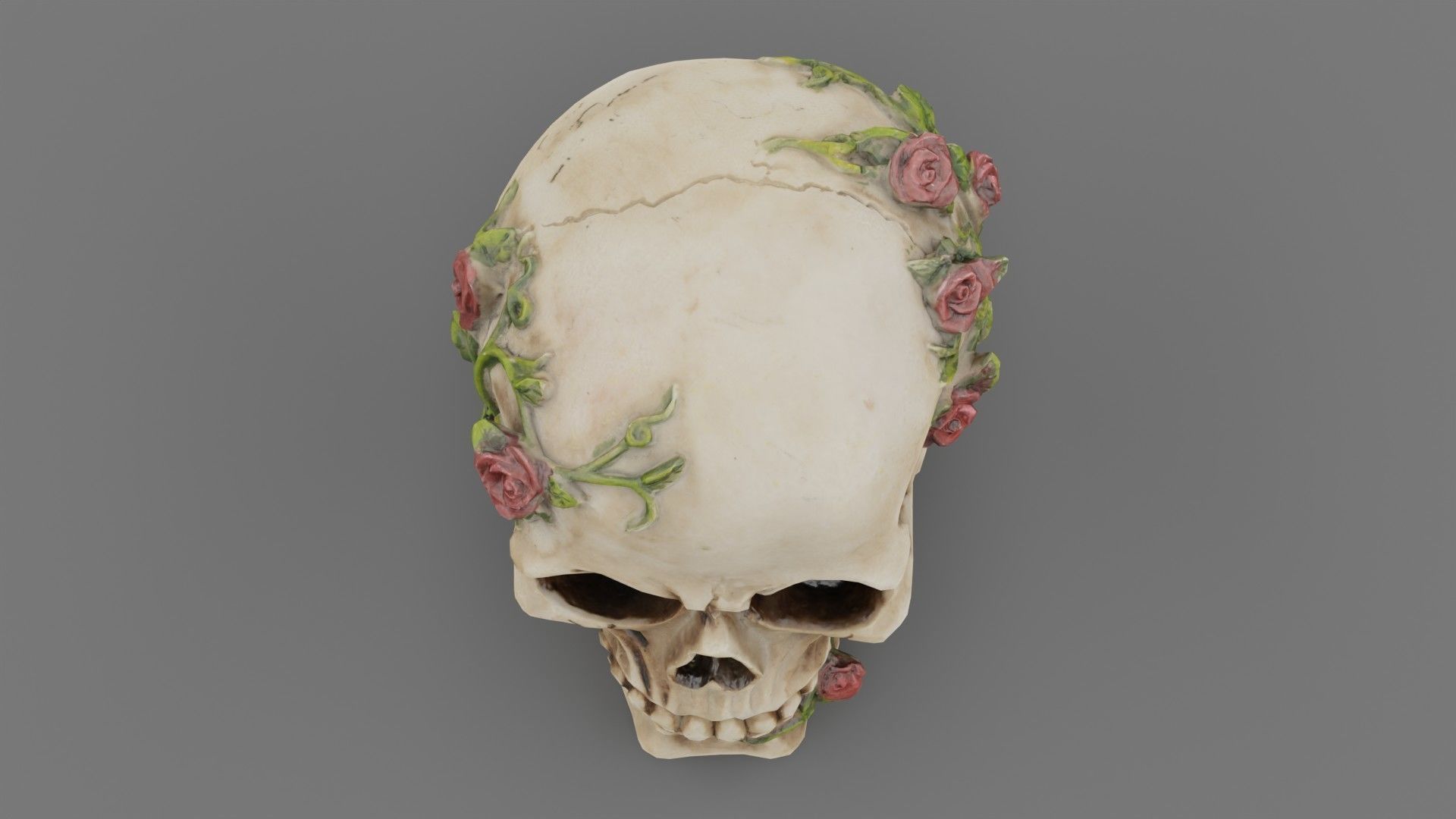 Skull with roses Low-poly 3D model_11