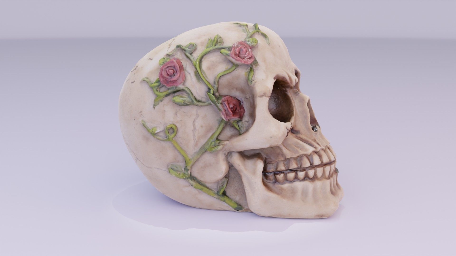 Skull with roses Low-poly 3D model_14
