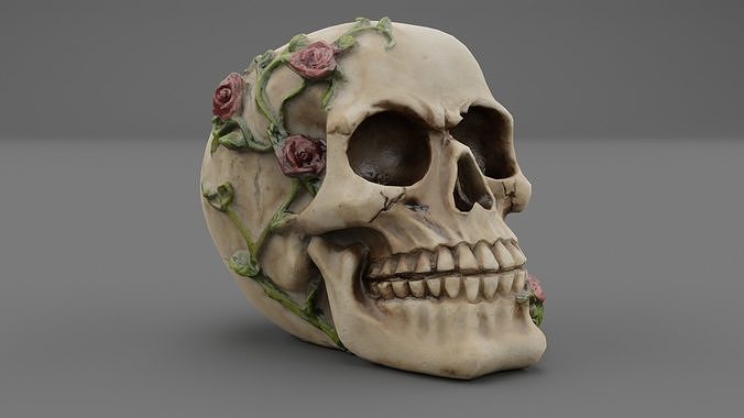 あ*の様 archive Roen scull design real leat 3D model Skull with roses VR / AR / low-poly | CGTrader