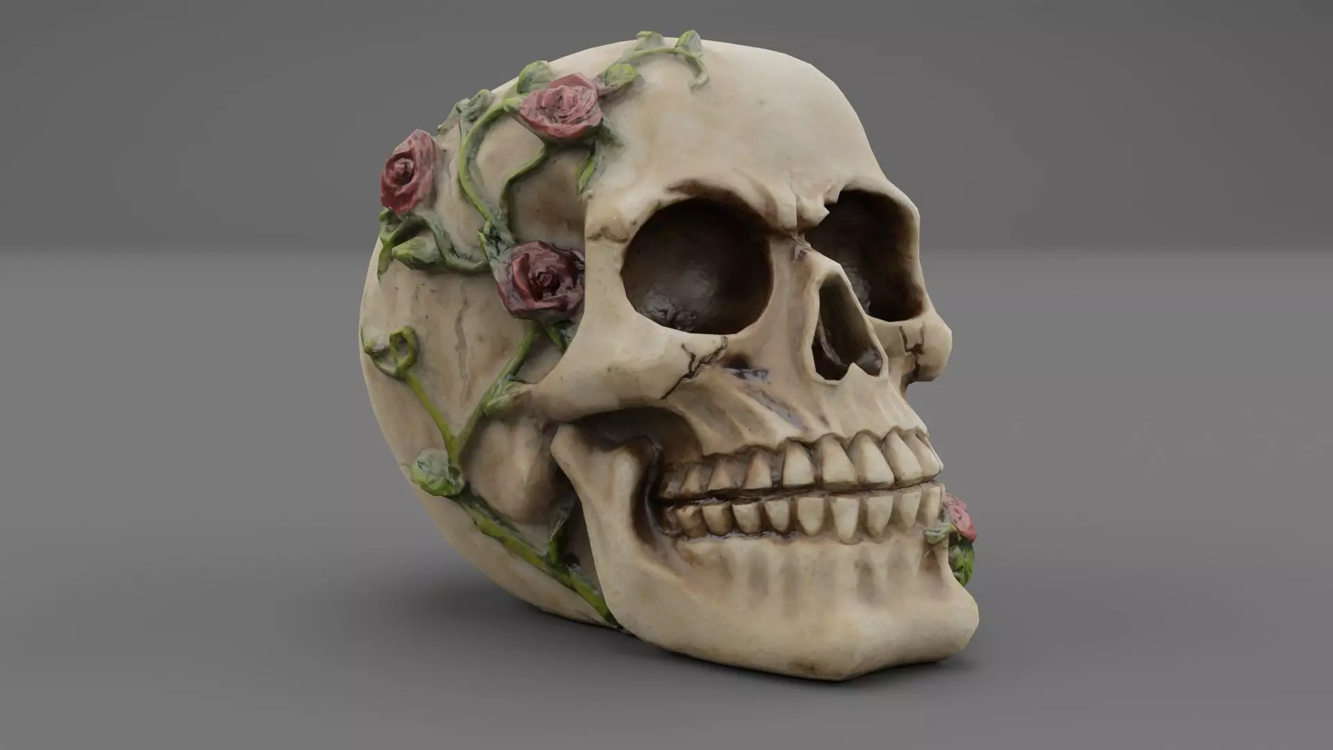 Skull with roses Low-poly 3D model_0