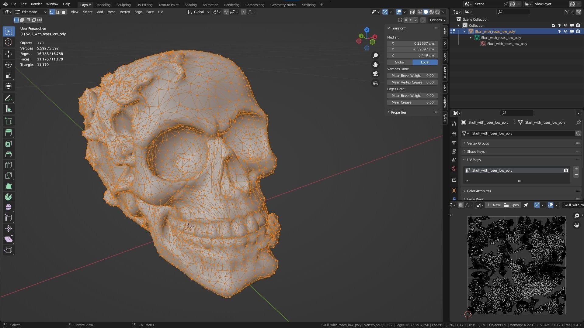 Skull with roses Low-poly 3D model_23
