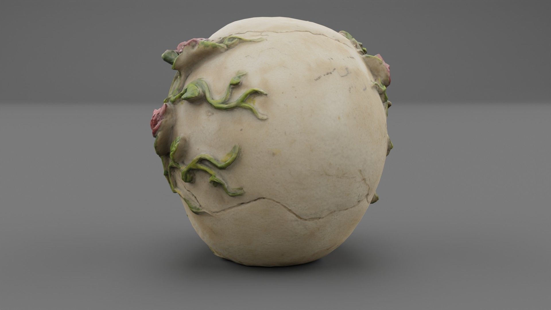 Skull with roses Low-poly 3D model_6