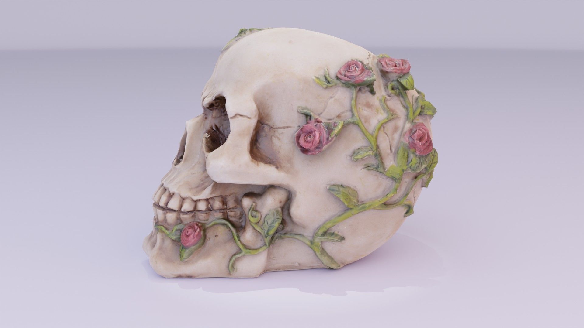 Skull with roses Low-poly 3D model_20
