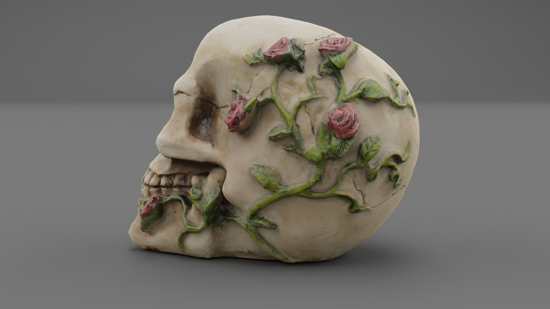 Skull with roses Low-poly 3D model_8