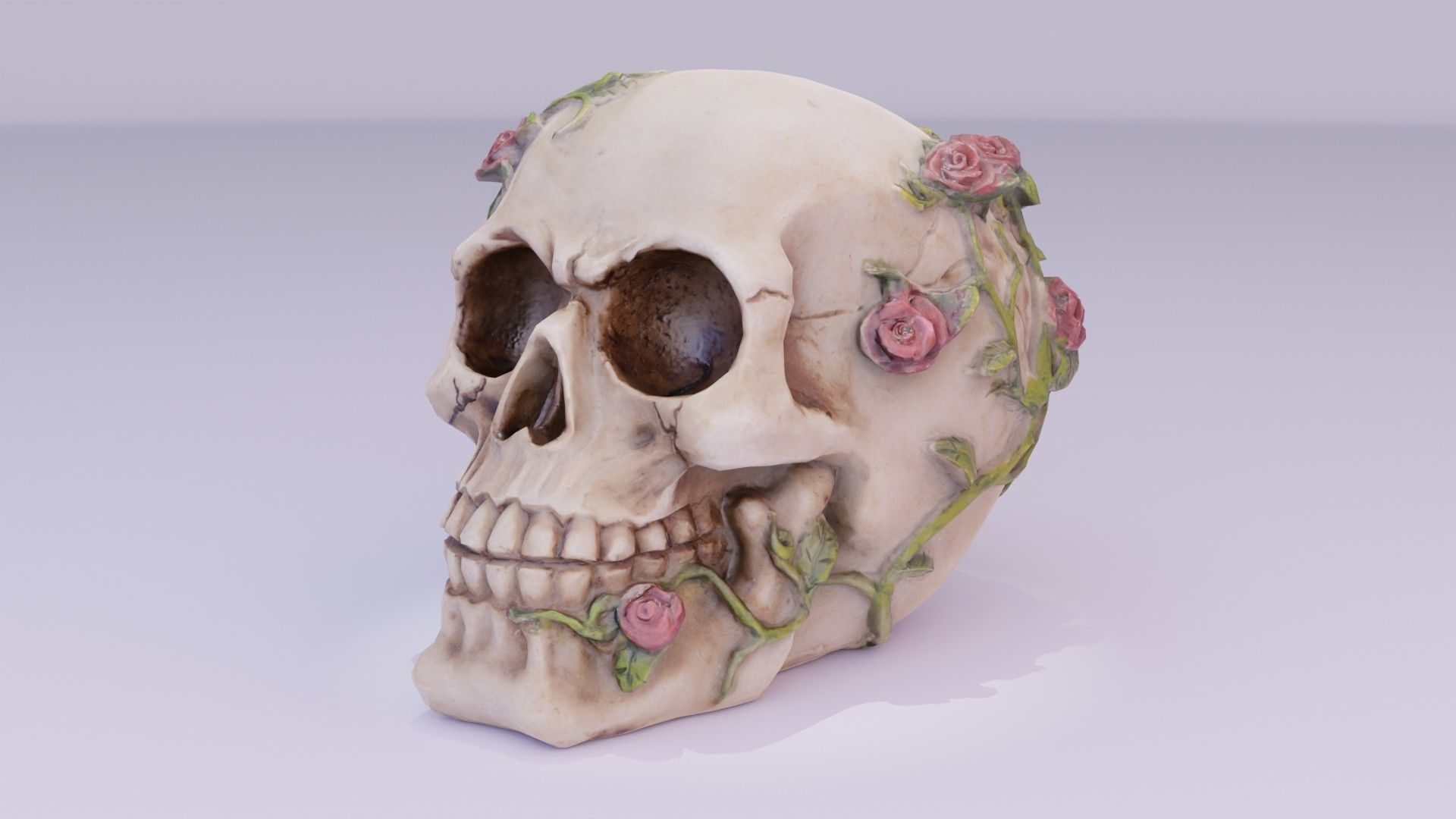 Skull with roses Low-poly 3D model_21