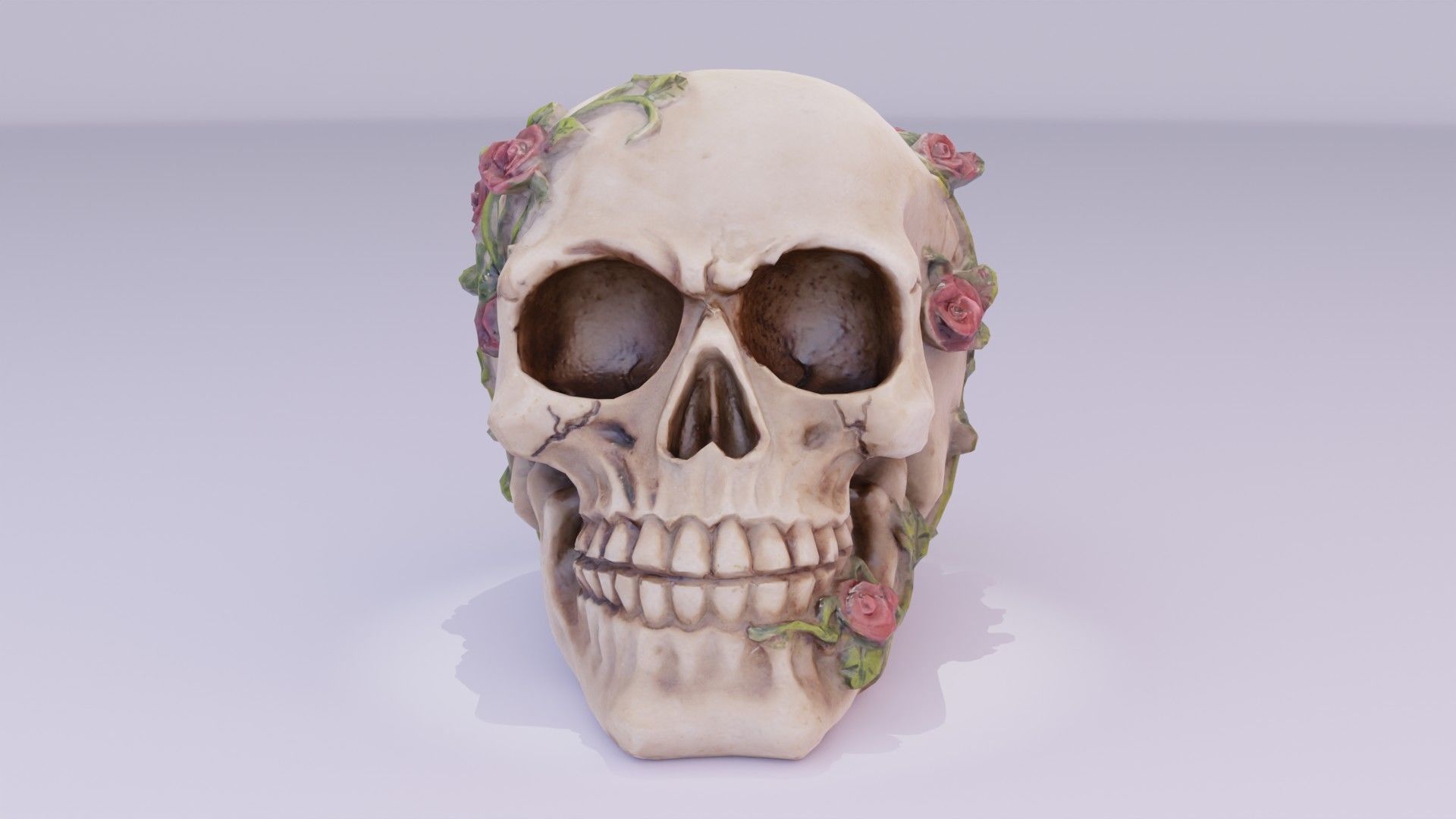 Skull with roses Low-poly 3D model_12
