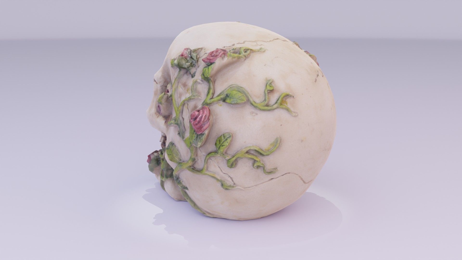 Skull with roses Low-poly 3D model_18