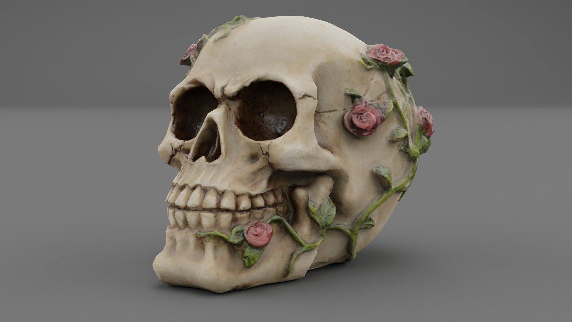 Skull with roses Low-poly 3D model_10