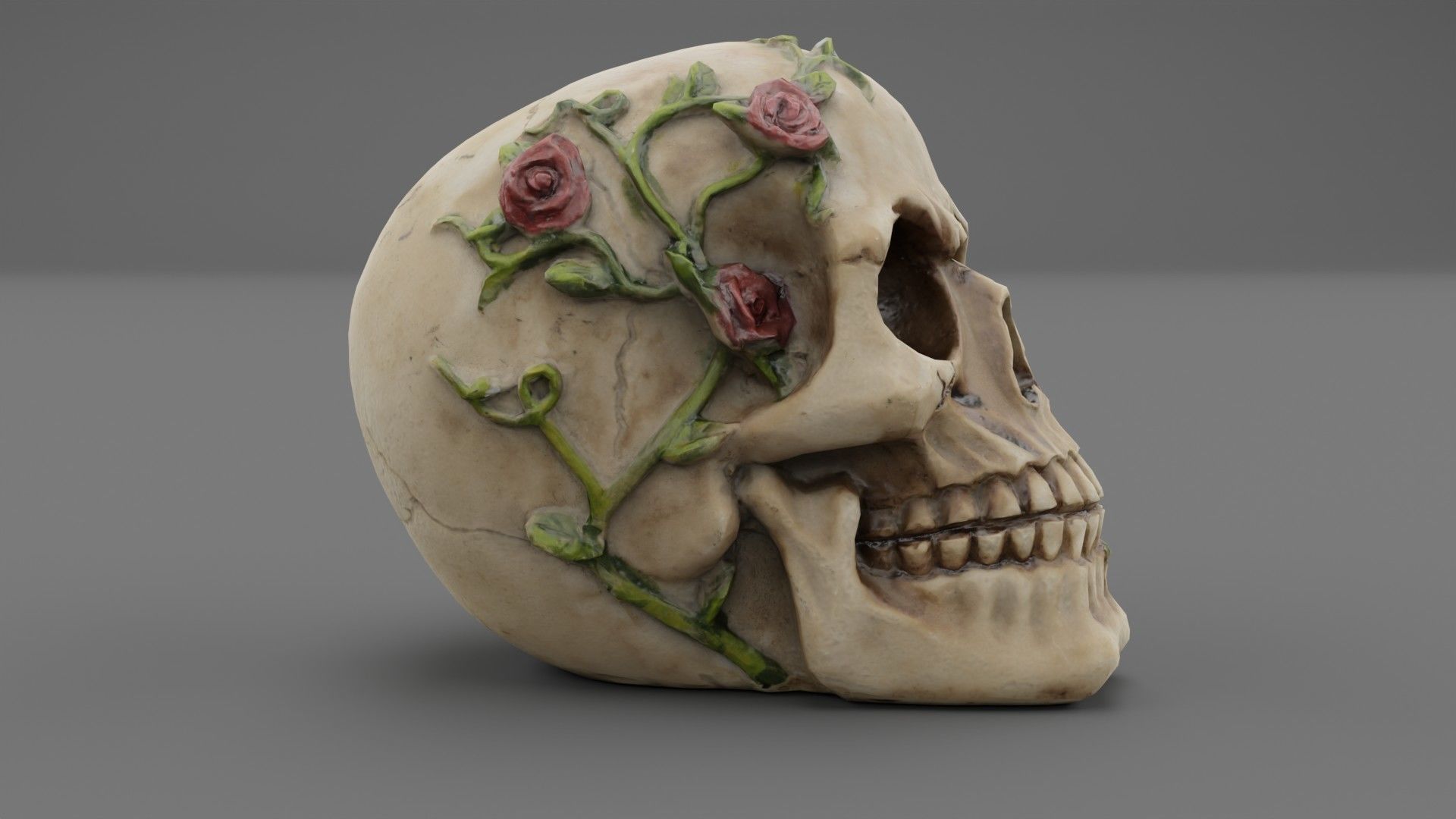 Skull with roses Low-poly 3D model_3