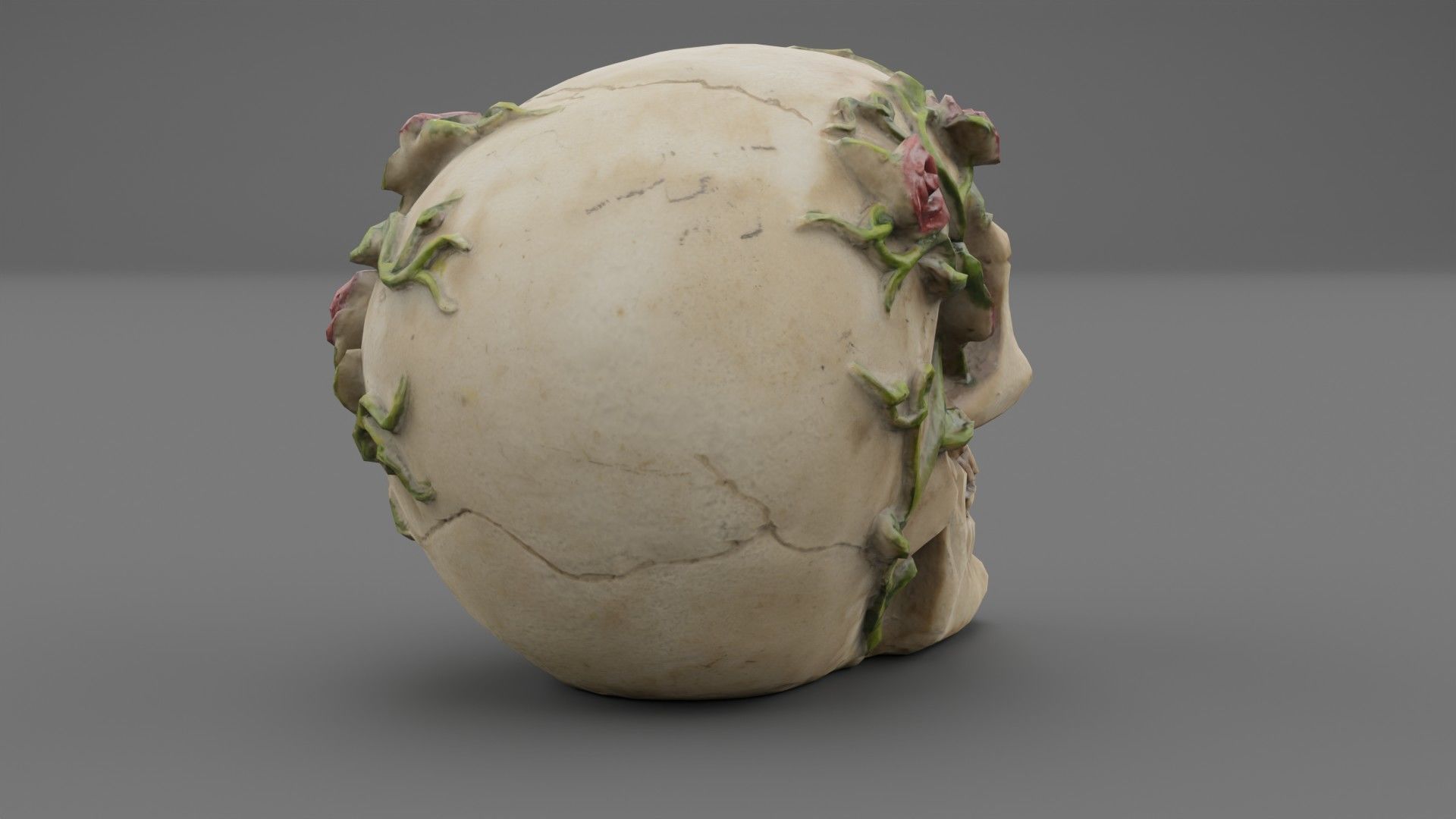 Skull with roses Low-poly 3D model_5