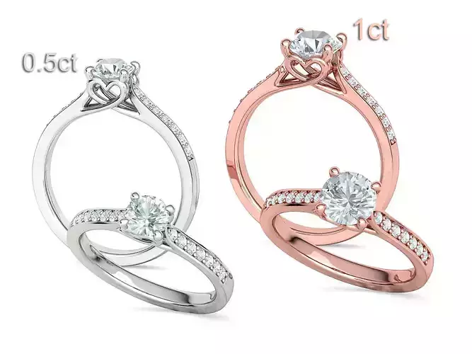 1CT and Half Carat Diamonds Solitaire 4prong Rings 3dprint model 3D print model