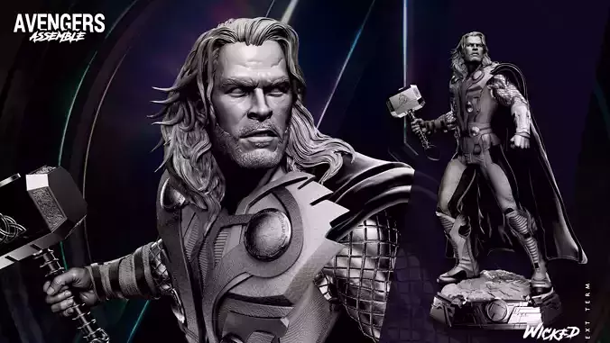 Wicked Marvel Thor Sculpture ready for 3D printing Free 3D print model