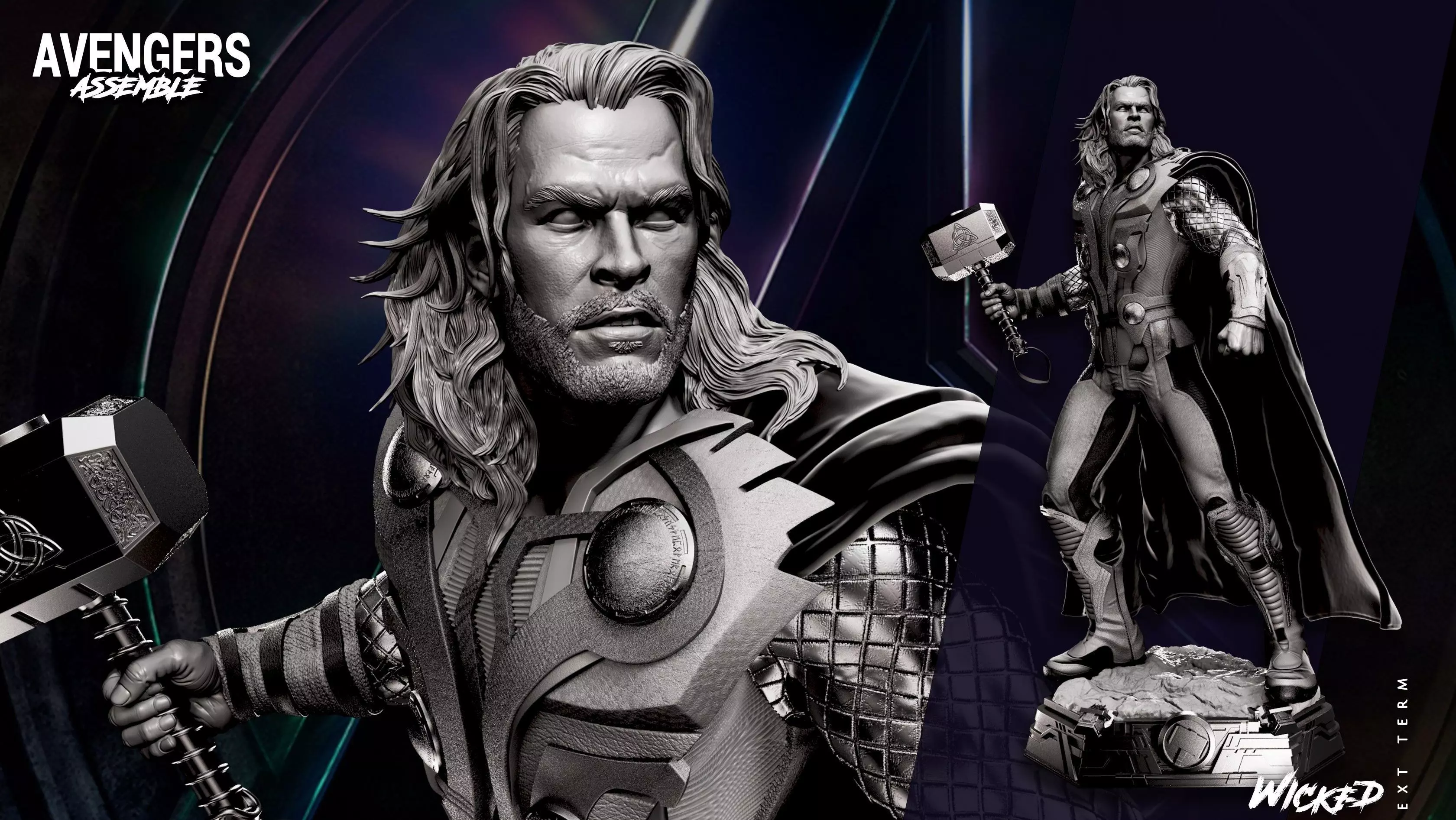 Wicked Marvel Thor Sculpture ready for 3D printing Free 3D print model