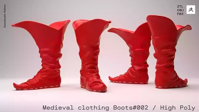 Medieval clothing Boots  002 ZBRUSH High Poly   OBJ FBX   