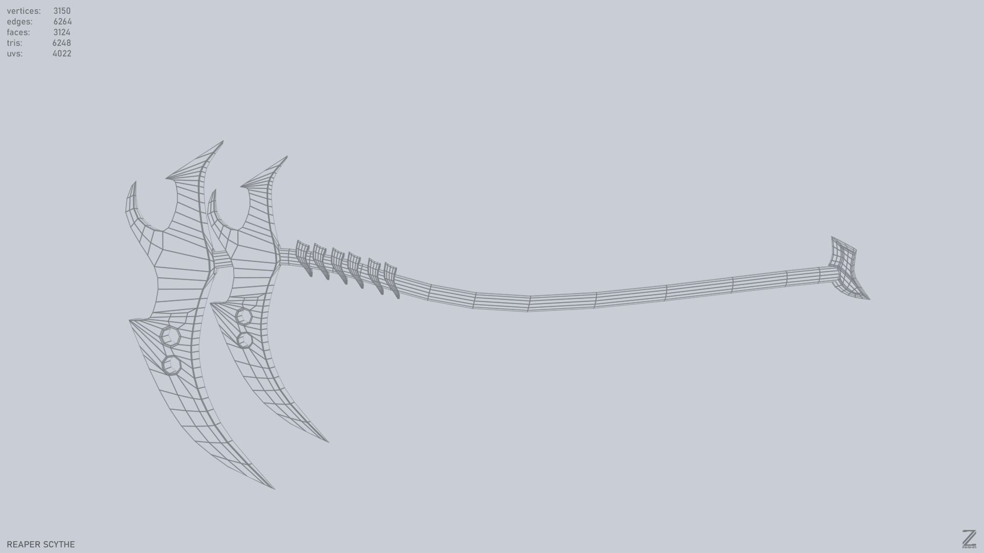 Reaper scythe Low-poly 3D model_11