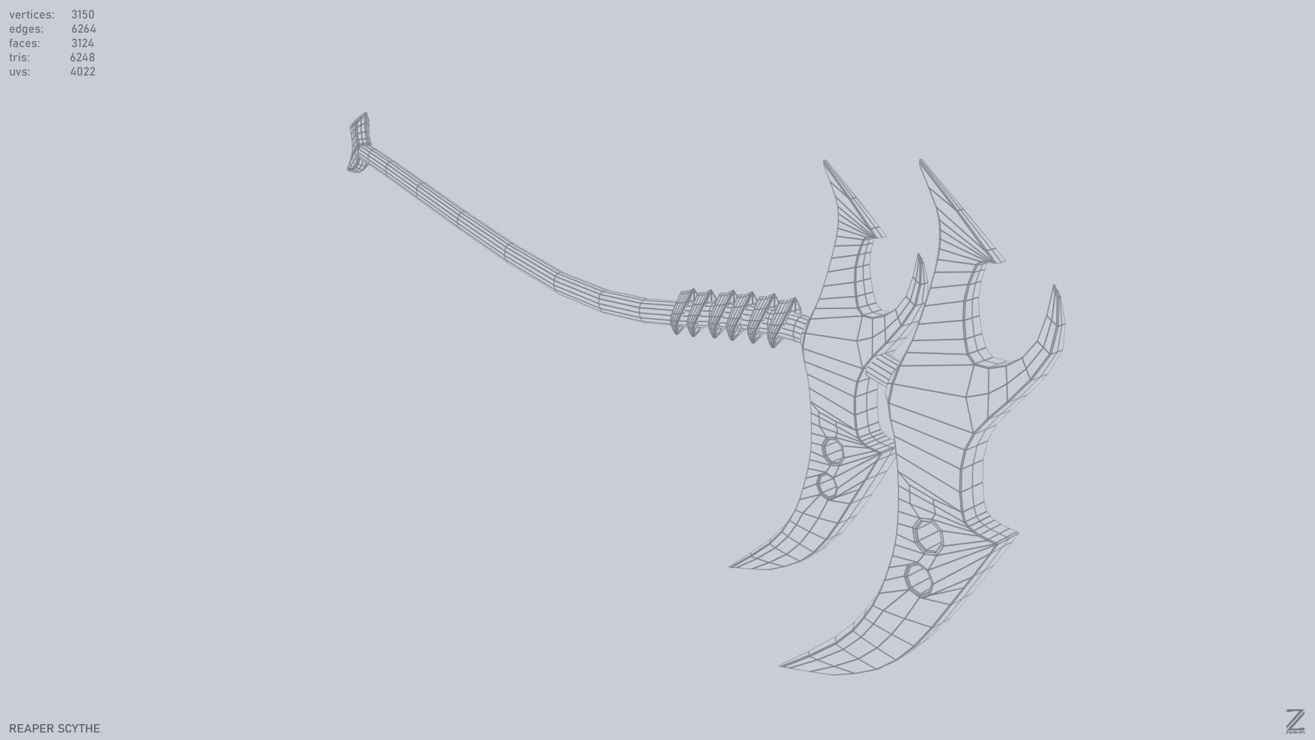 Reaper scythe Low-poly 3D model_14