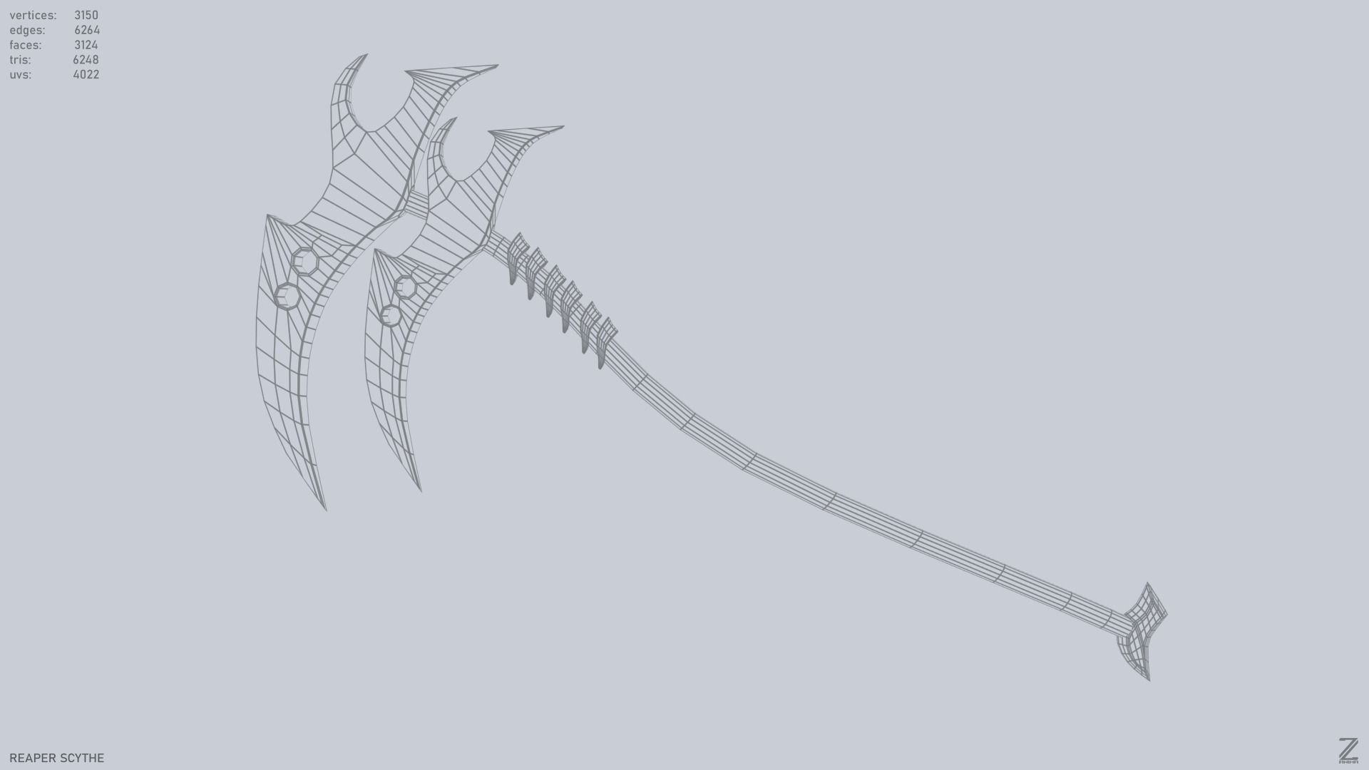 Reaper scythe Low-poly 3D model_9