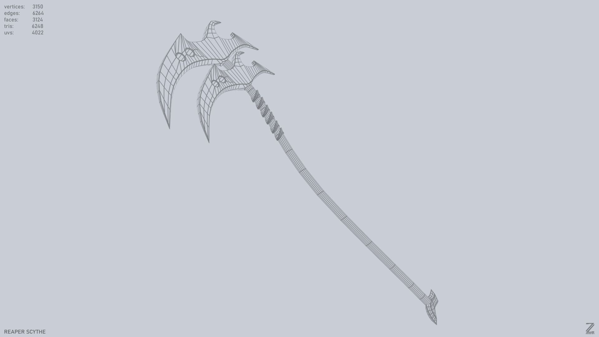 Reaper scythe Low-poly 3D model_10