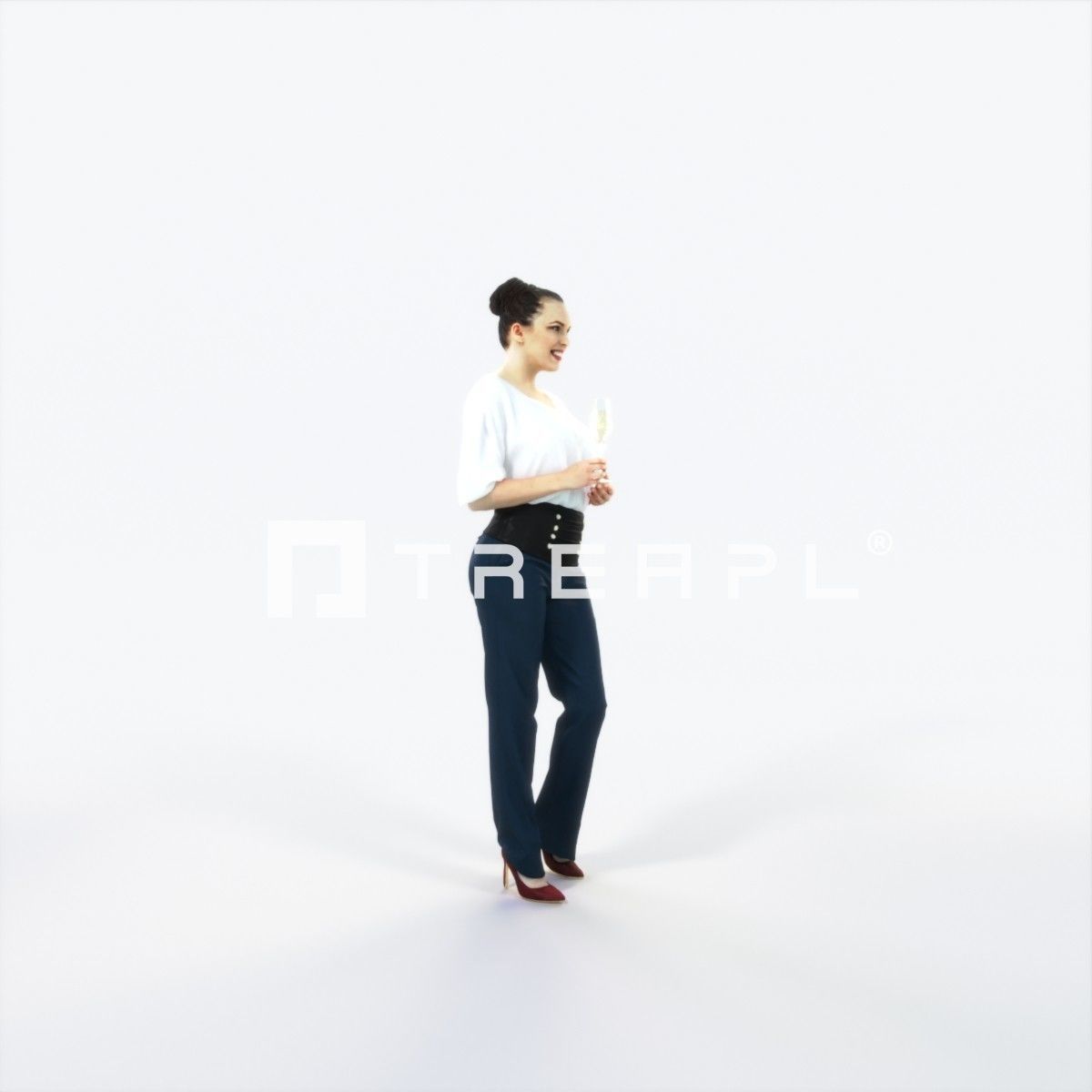 Dream 04K Holding Champagne Event Elegant Woman Low-poly 3D model_2