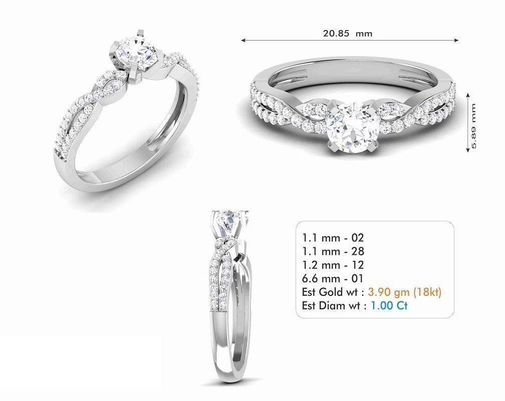 Platinum Double Shank Diamond Solitaire Engagement Ring 3d model 3D print model_1