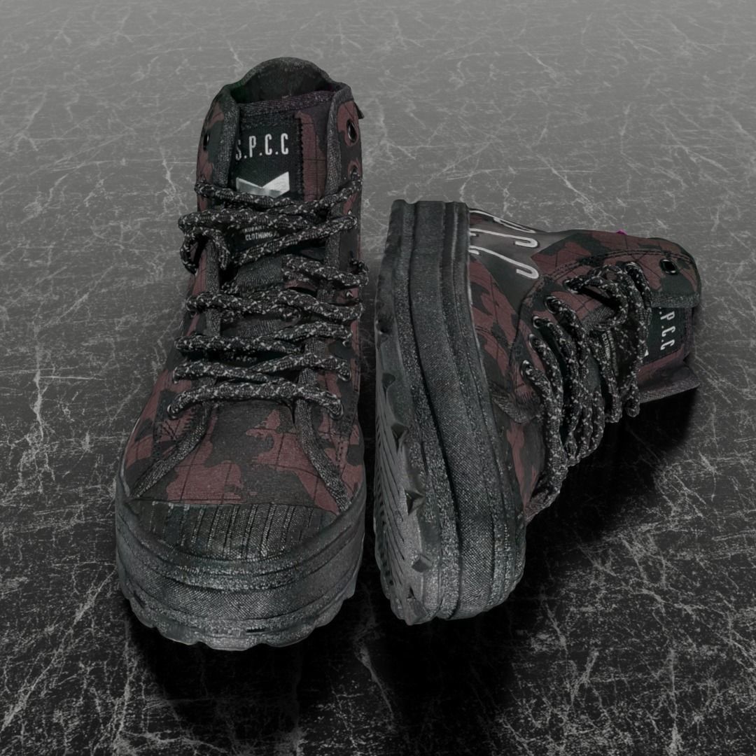 SSPC CAMOUFLAGE 3D SHOES - RED Low-poly 3D model_2