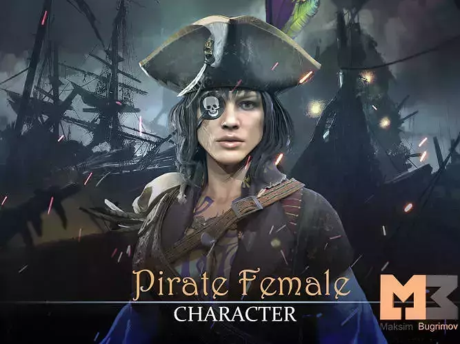 Pirate Female Low-poly 3D model