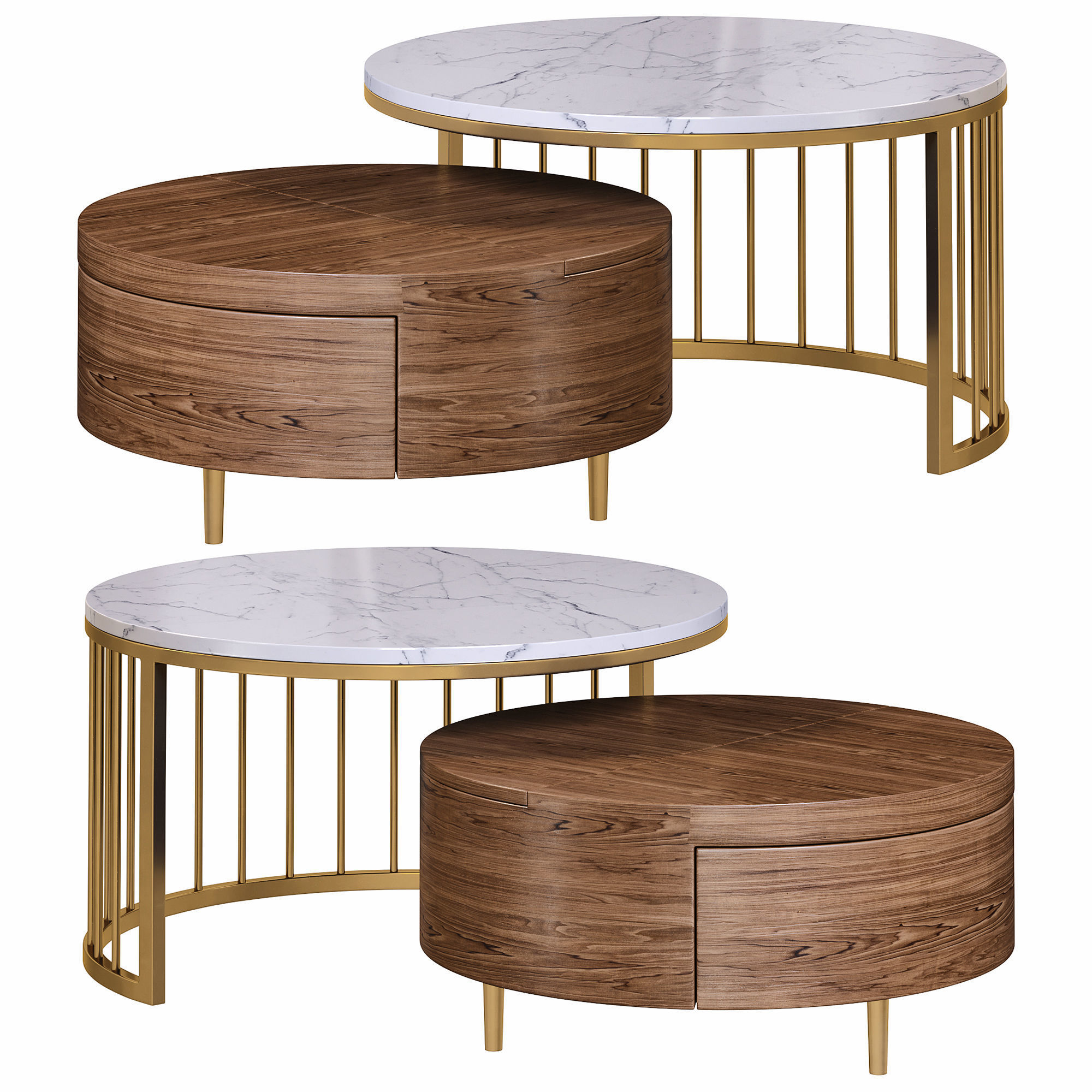 whitewalnut round nesting coffee table by homary 3D model_1