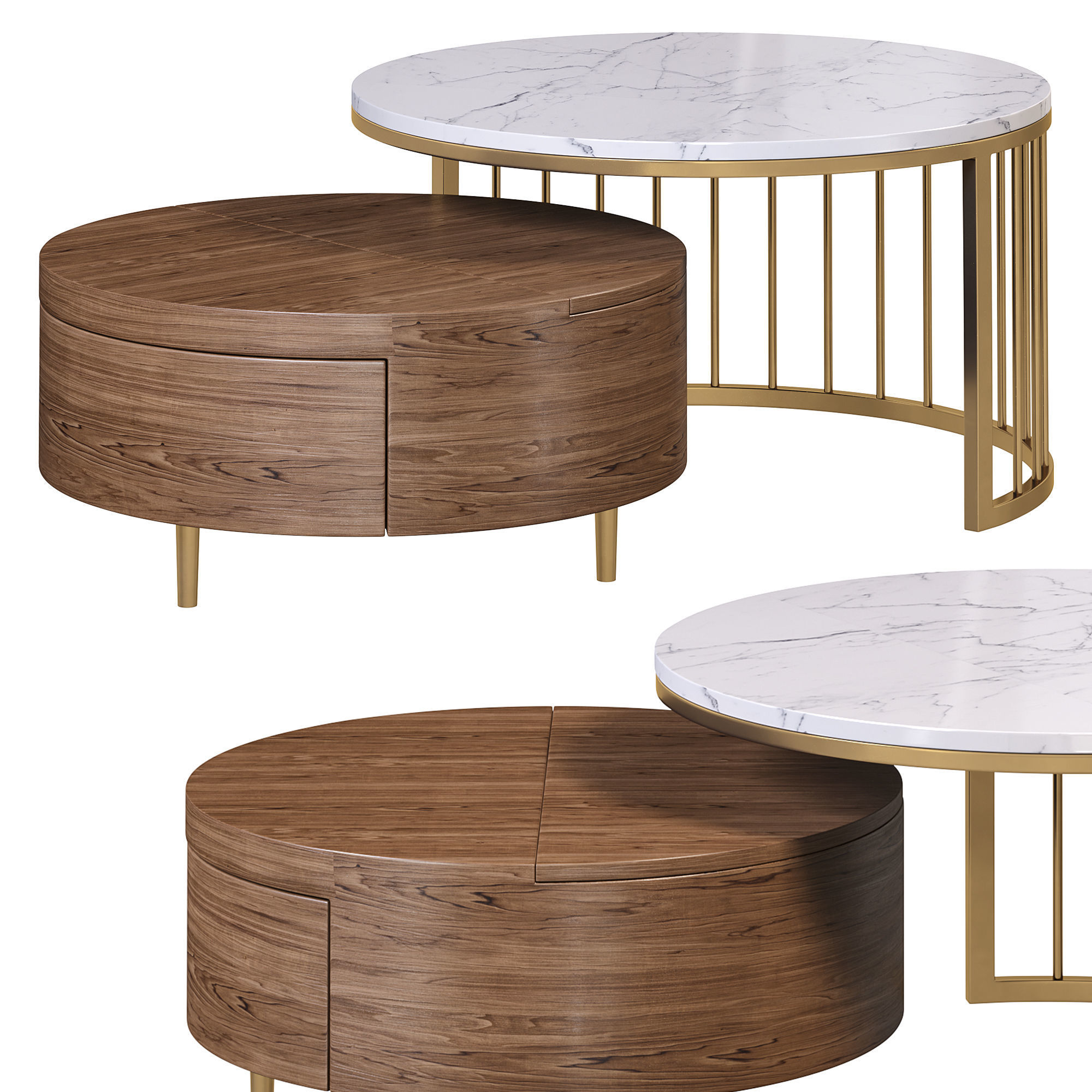 whitewalnut round nesting coffee table by homary 3D model_2