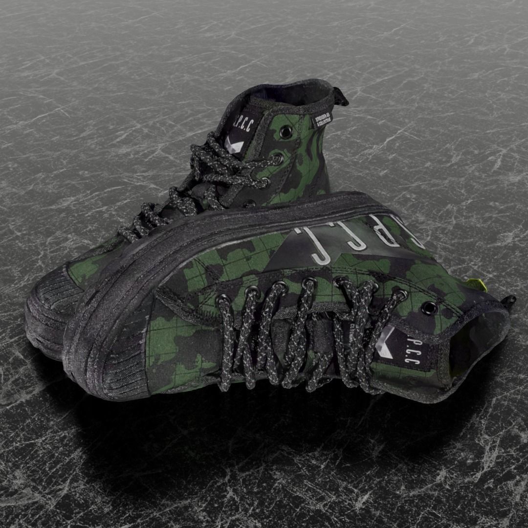 SSPC CAMOUFLAGE 3D SHOES - GREEN Low-poly 3D model_1