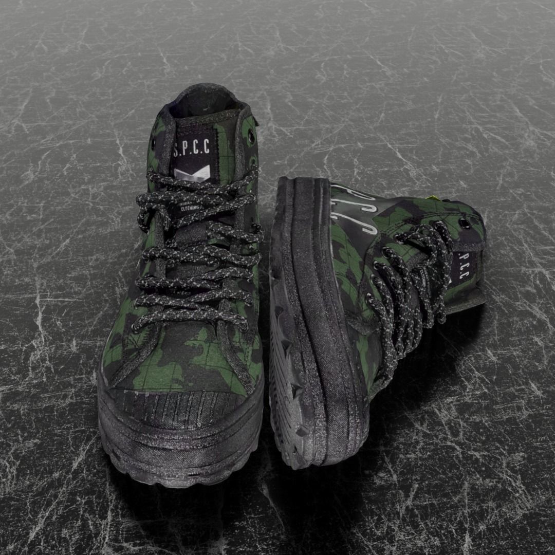 SSPC CAMOUFLAGE 3D SHOES - GREEN Low-poly 3D model_2