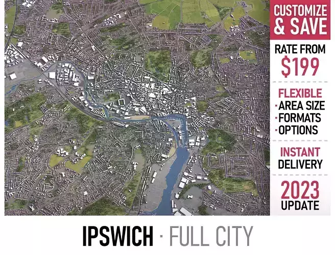 Ipswich - 3D City Model Low-poly 3D model