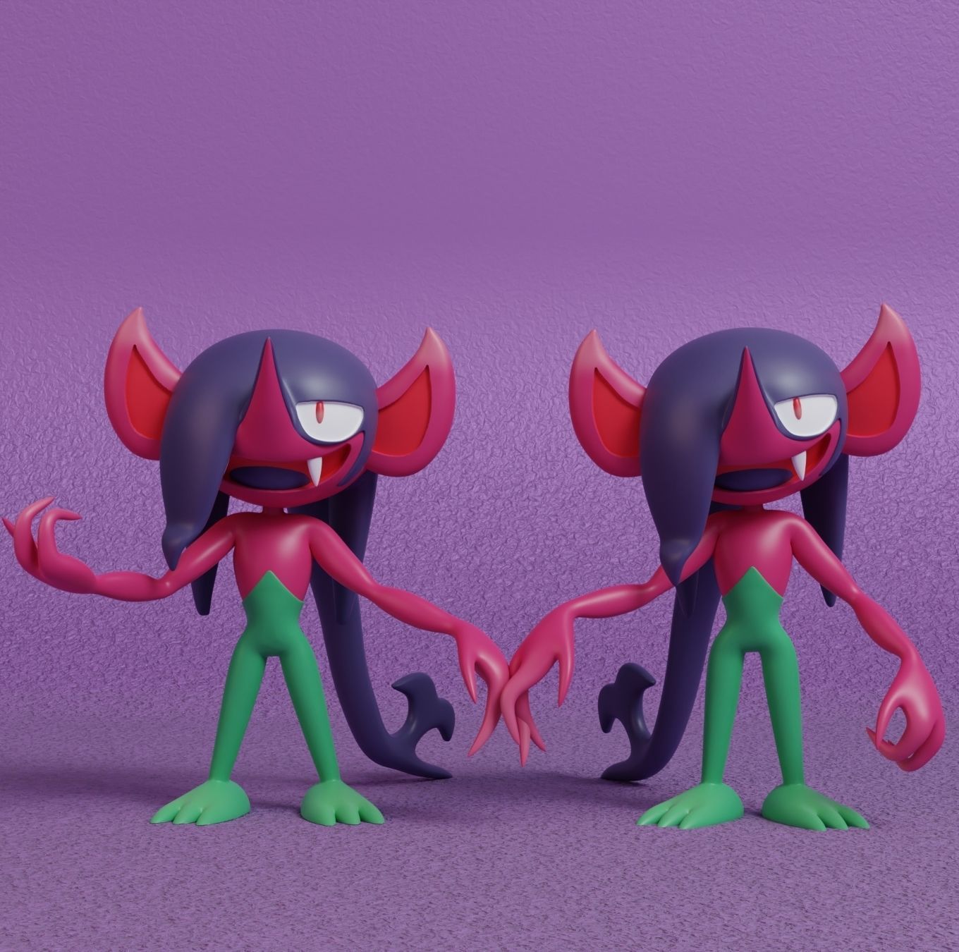 Pokemon - Impidimp Morgrem and Grimmsnarl with 2 poses 3D print model_10