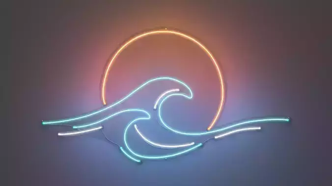 Sunset Wave - Neon Sign 3D model