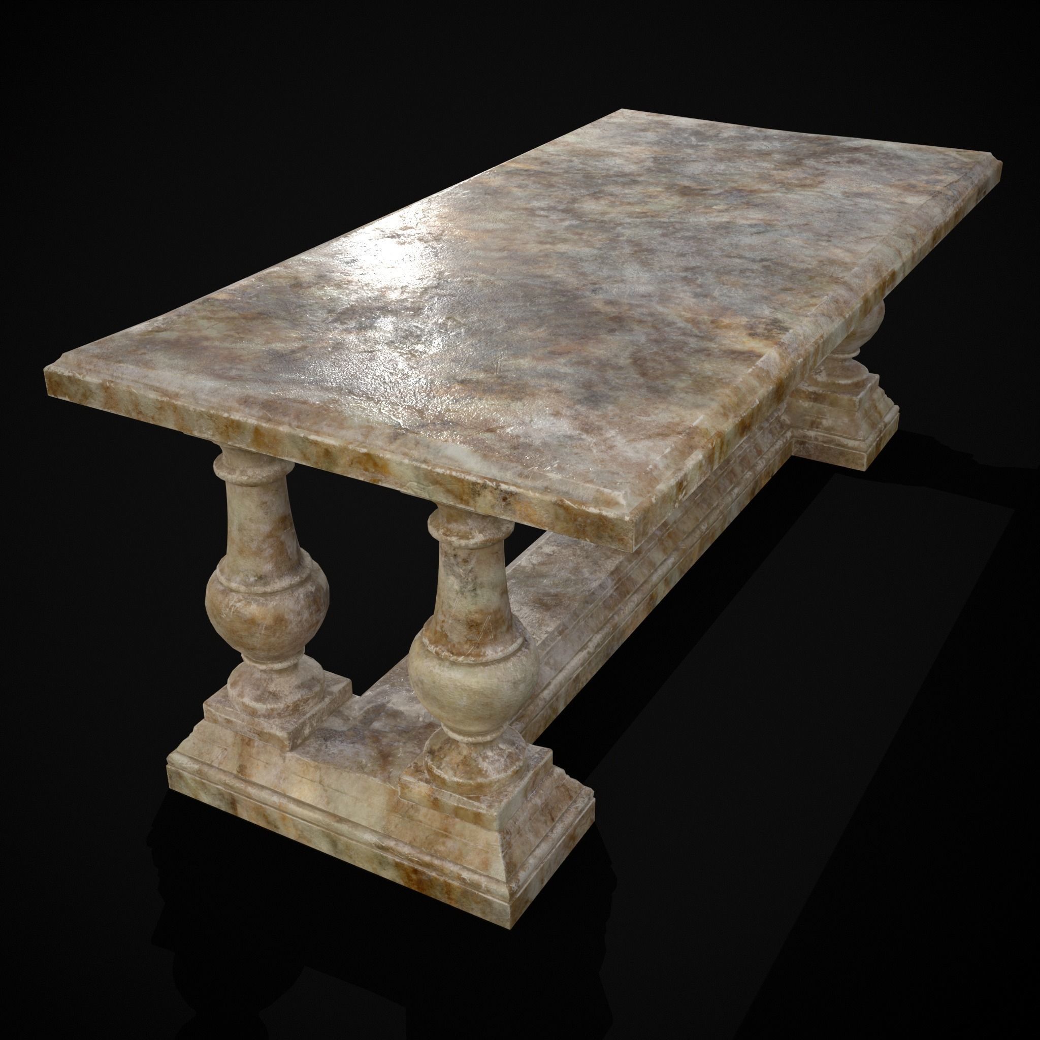 Long Marble Table Low-poly 3D model_13