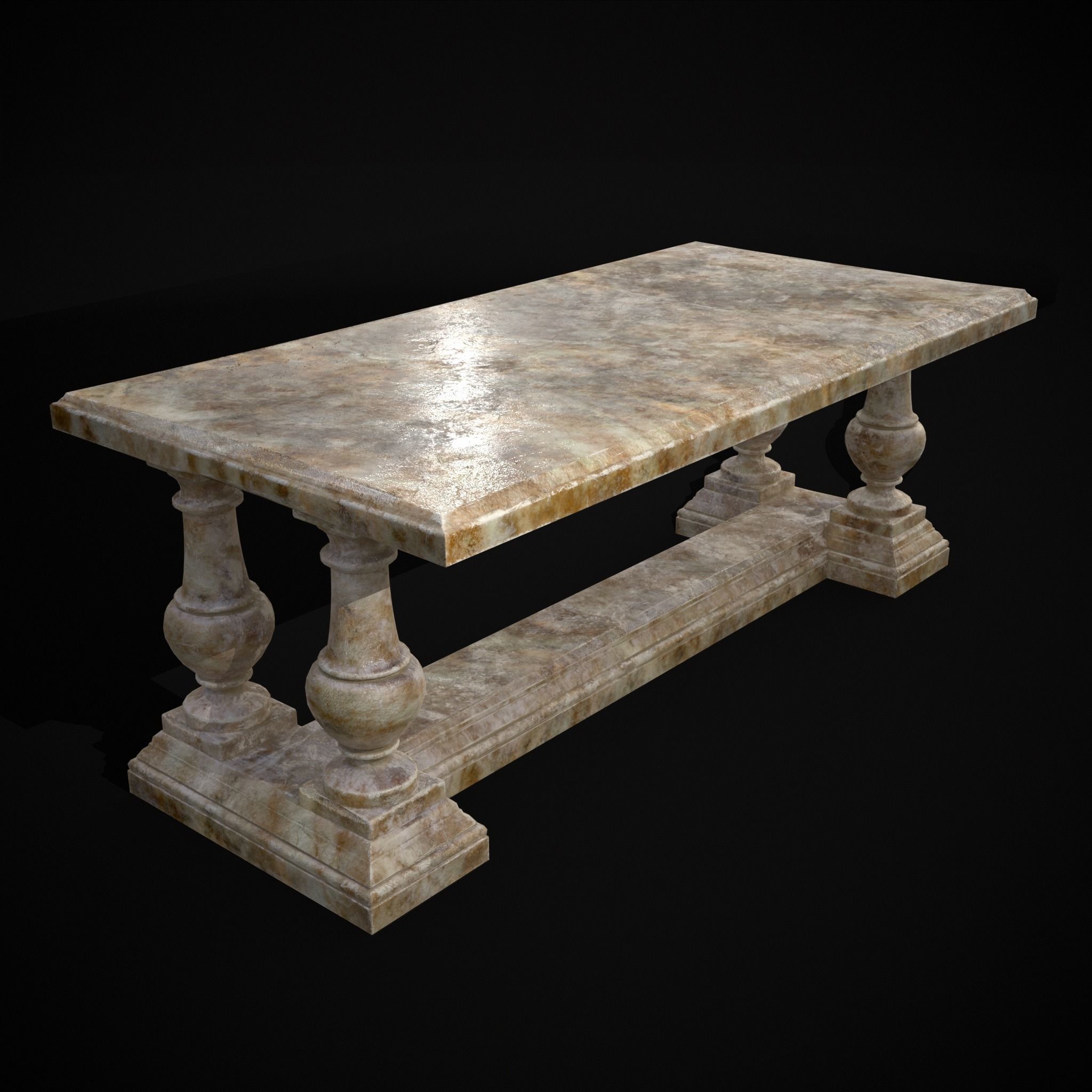 Long Marble Table Low-poly 3D model_19