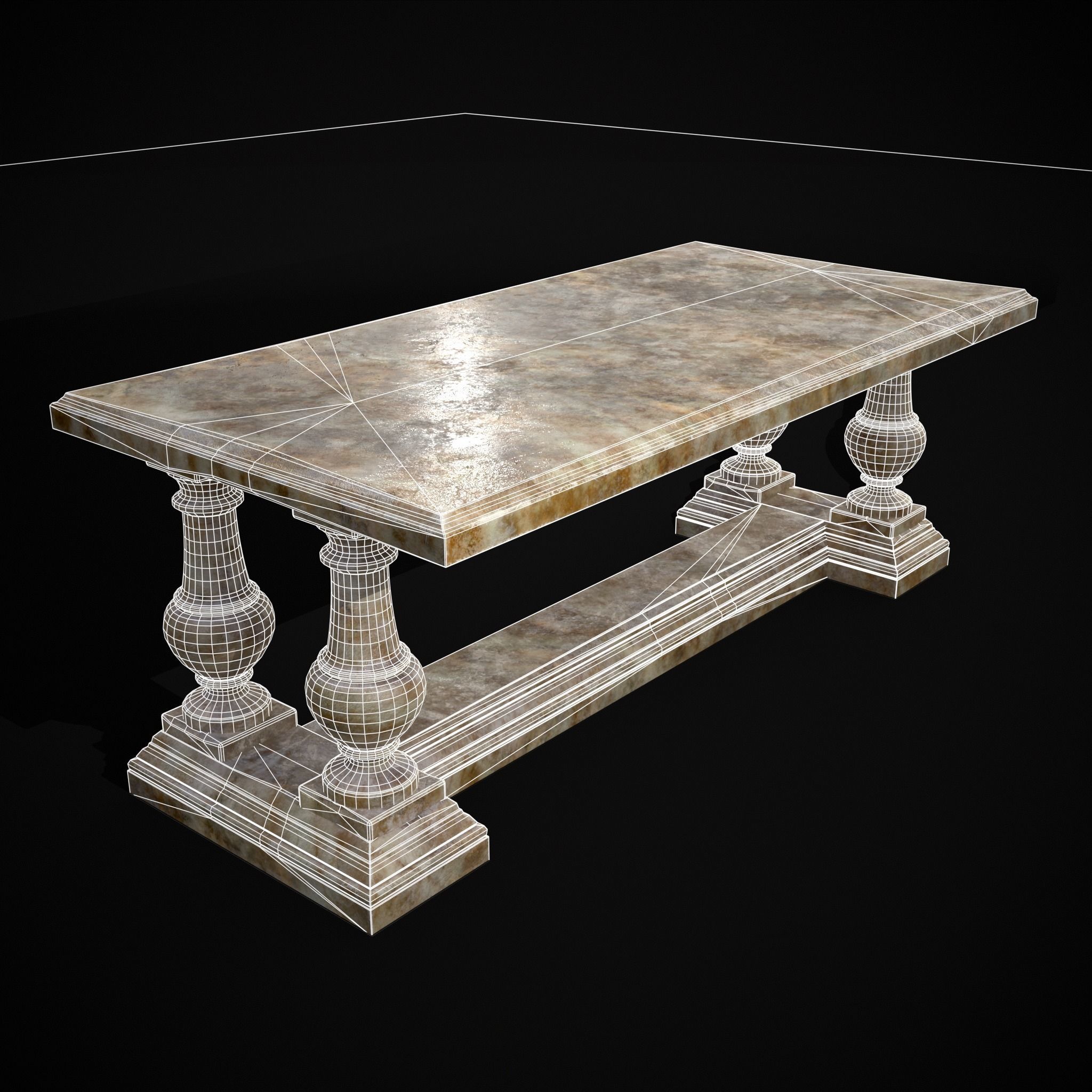Long Marble Table Low-poly 3D model_20