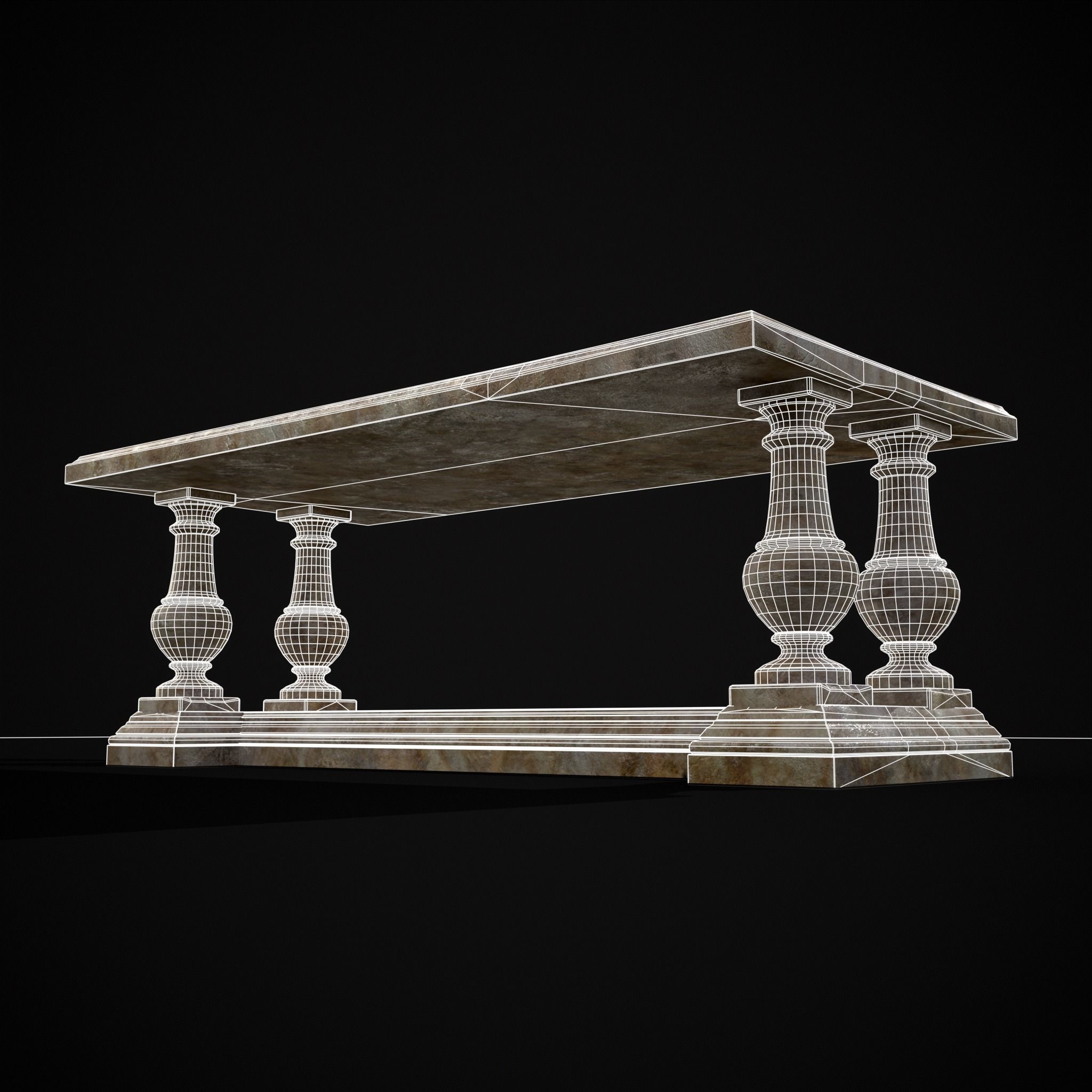 Long Marble Table Low-poly 3D model_34