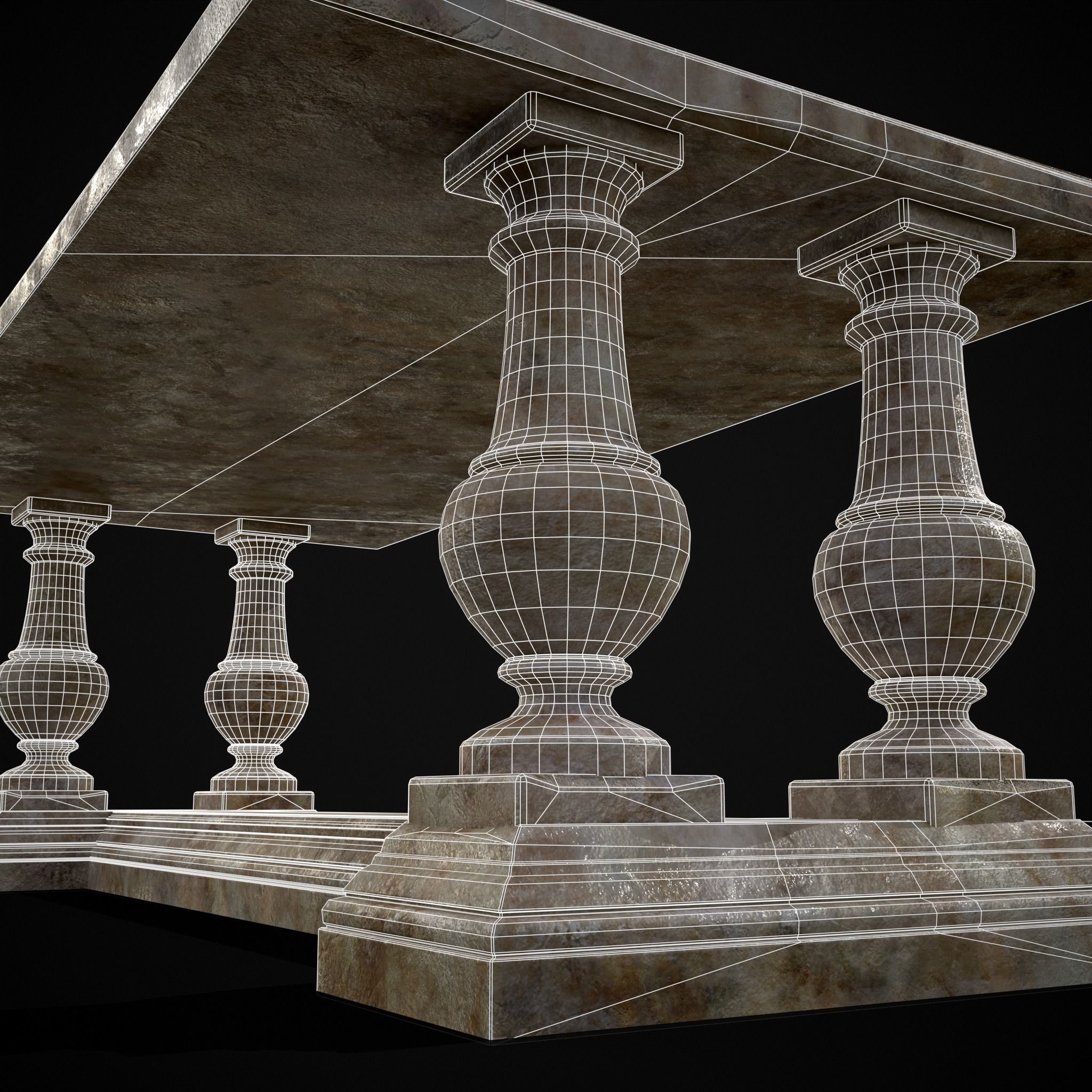 Long Marble Table Low-poly 3D model_22