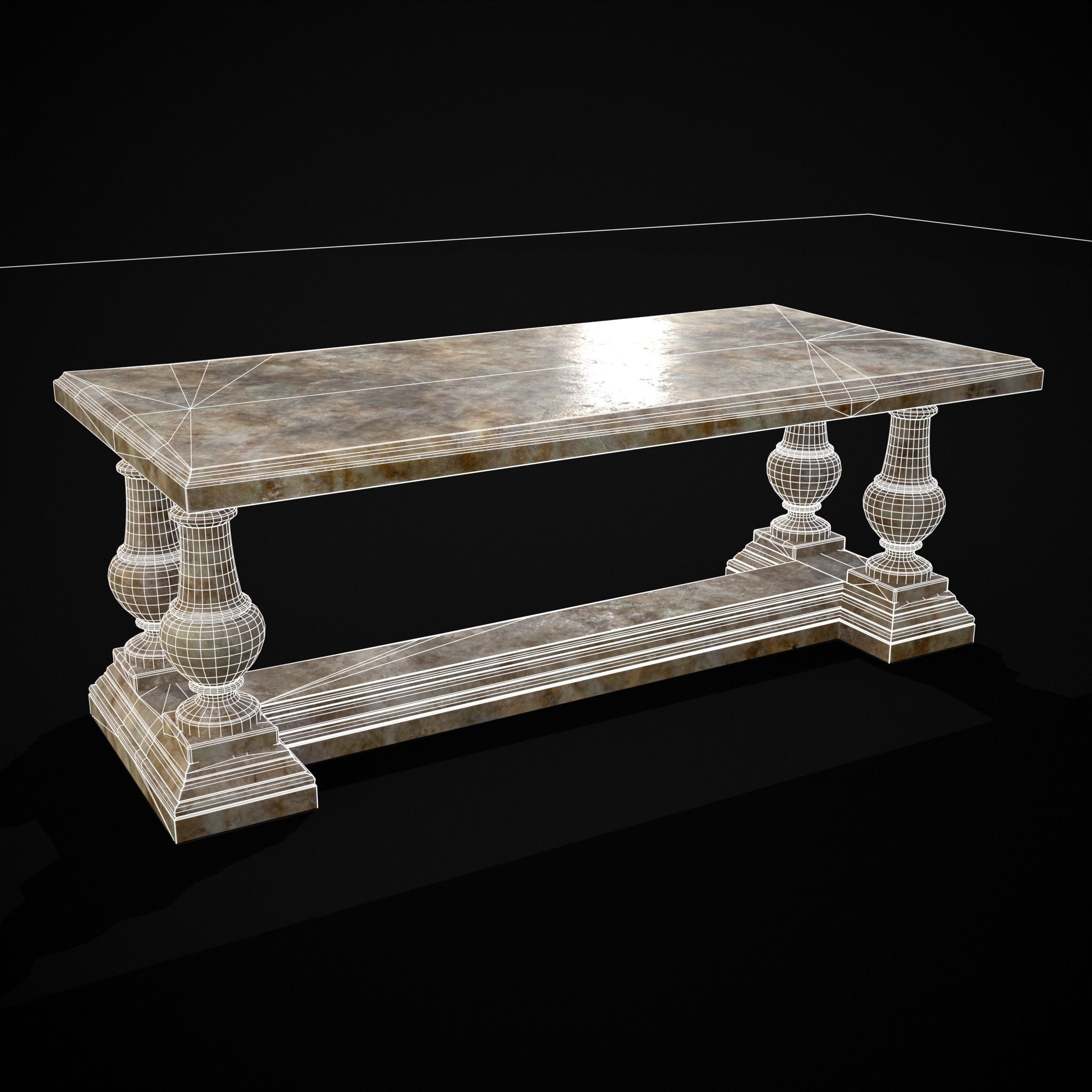Long Marble Table Low-poly 3D model_18